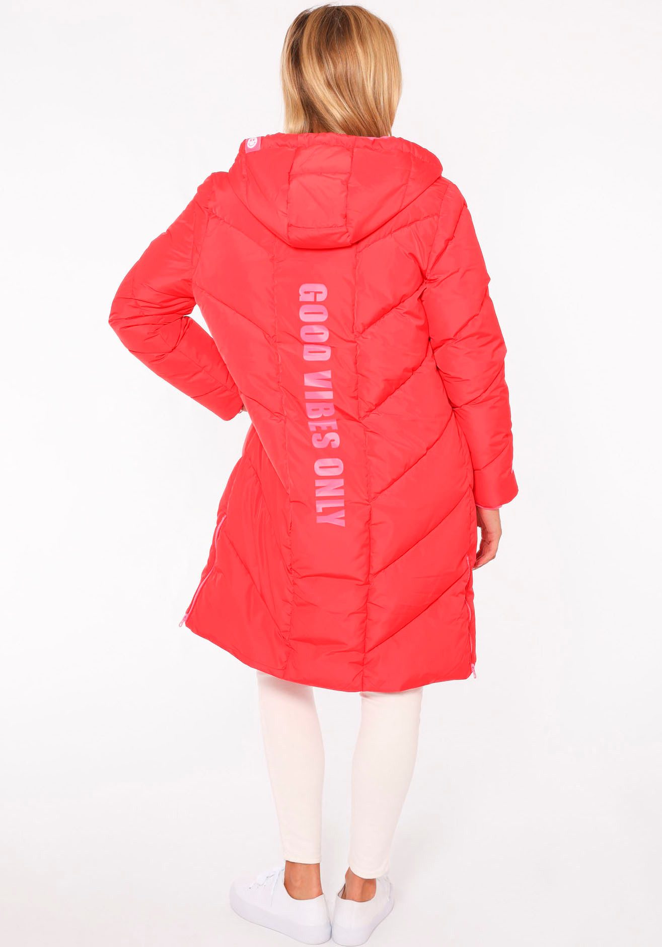 Zwillingsherz Steppjacke "Good Vibes Only" mit Kapuze, Backprint und bedrucktem Zugband