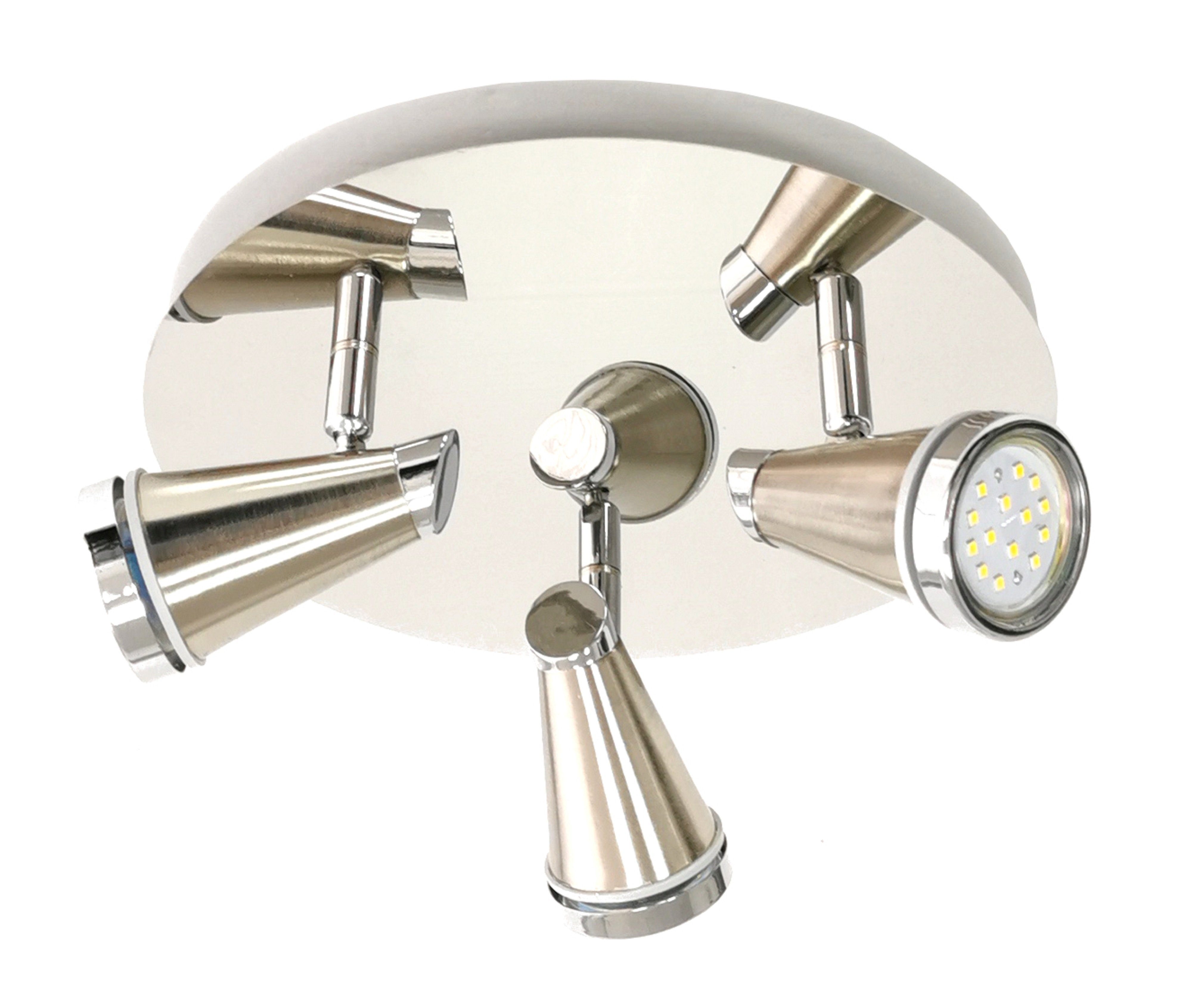 TRANGO LED Deckenstrahler, 3-flammig 1009-32R LED Badleuchte IP44 WET in Rondell, Bad Deckenleuchte in Nickel matt & Chrom, Flurlampe, WC Lampe, Deckenlampe, Deckenstrahler, inklusive 3x 5 W GU10 LED Leuchtmittel Spots schwenkbar
