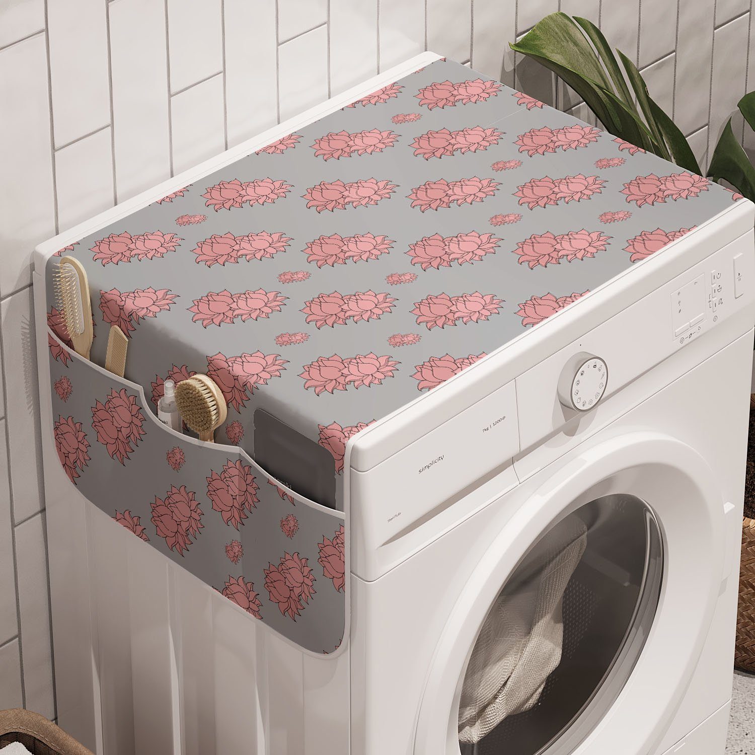 Abakuhaus Badorganizer Anti-Rutsch-Stoffabdeckung für Waschmaschine und Trockner, Boho Lotus-Blüten-Kunst