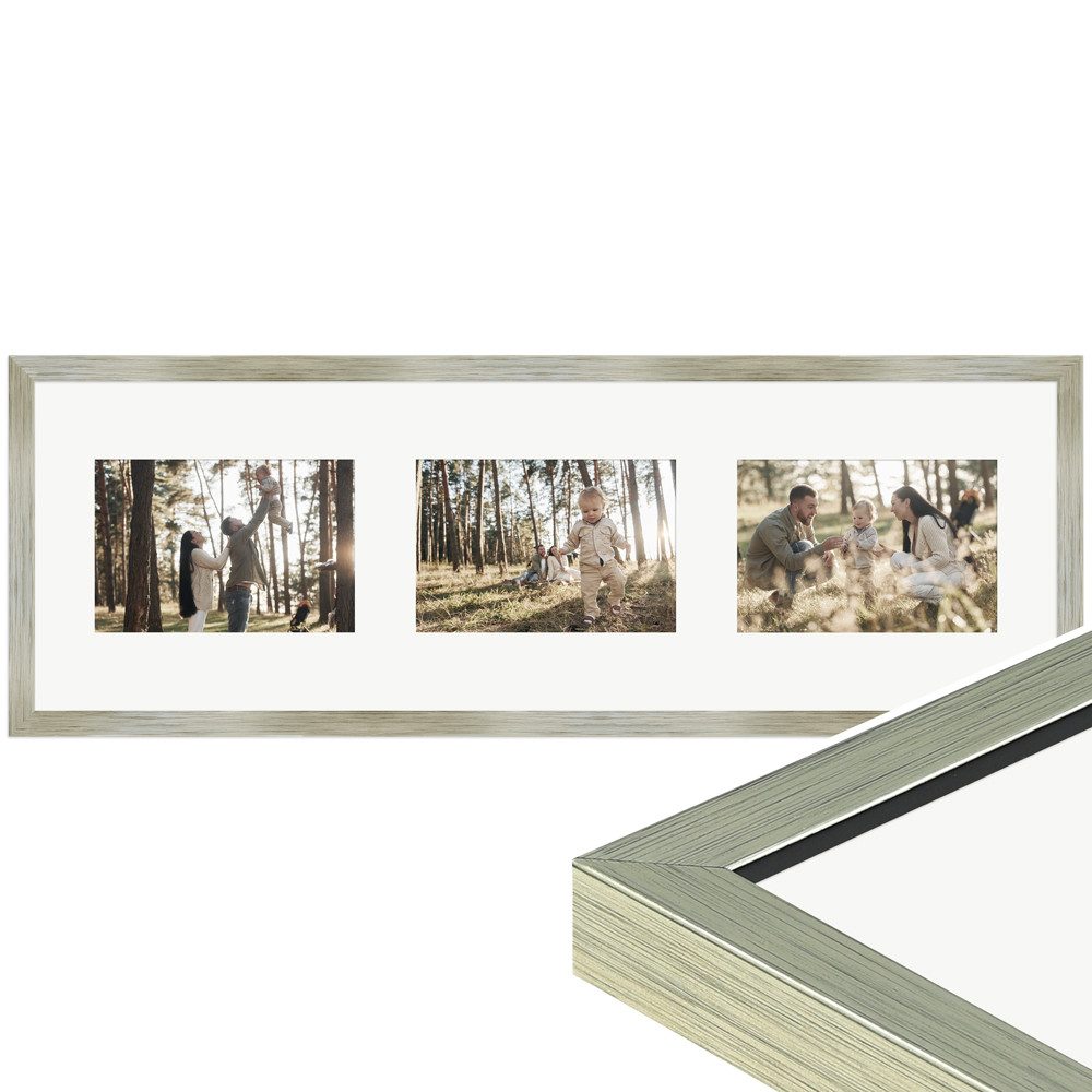 WANDStyle Galerierahmen G950 20x60 cm, für 3 Bilder, im Format 10x15 cm, aus Massivholz in der Farbe Gold