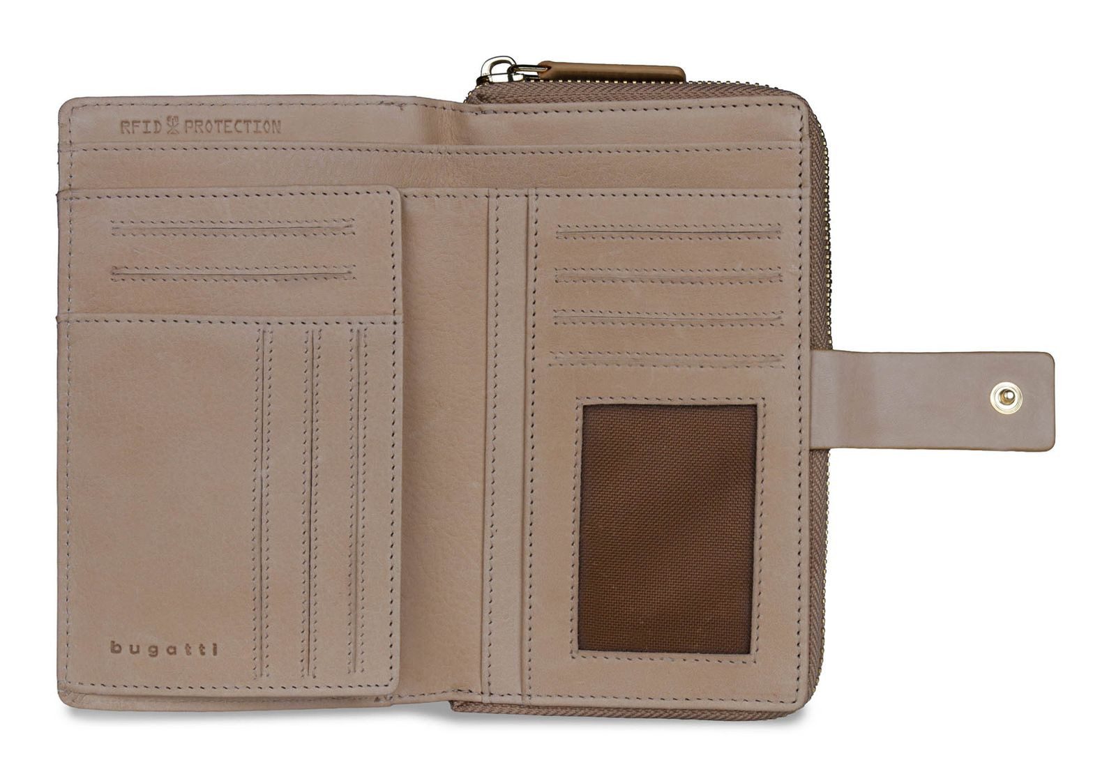 bugatti Geldbörse Lady Zip Around Wallet, aus echtem Rindsleder mit RFID-Blocker Schutz