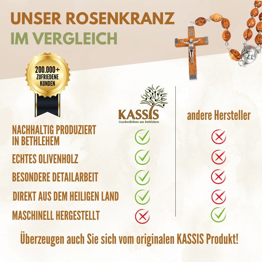 Kassis Geschenkartikel Kette ohne Anhänger Rosenkranz mit dekorierten Perlen aus Olivenholz, handgemacht, handgefertigt in Bethlehem, Geschenk zu mehreren Anläs – Bild 4 von 5
