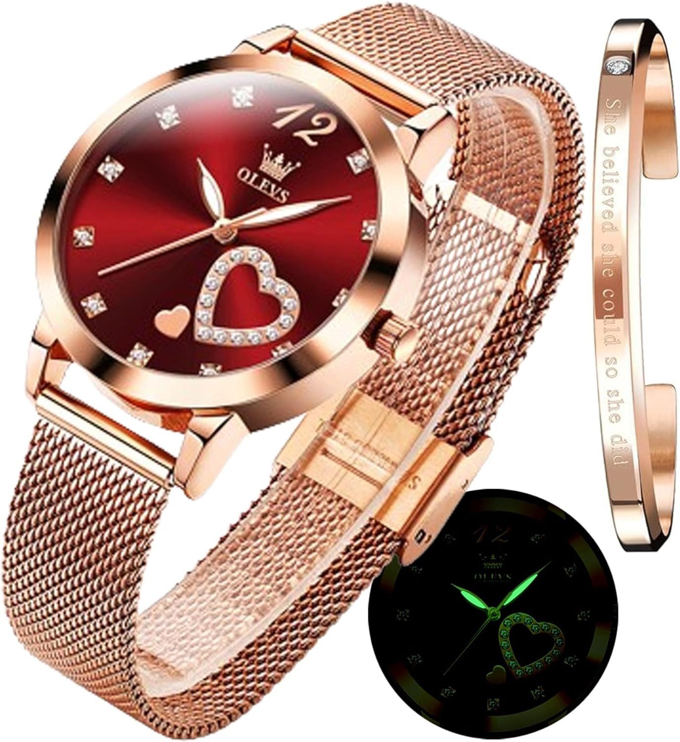 OLEVS Quarzwerk Hardlex-Kristallglas Watch, Langlebigkeit, Vielseitigkeit, das perfekte Geschenk,Bequemes Netzband