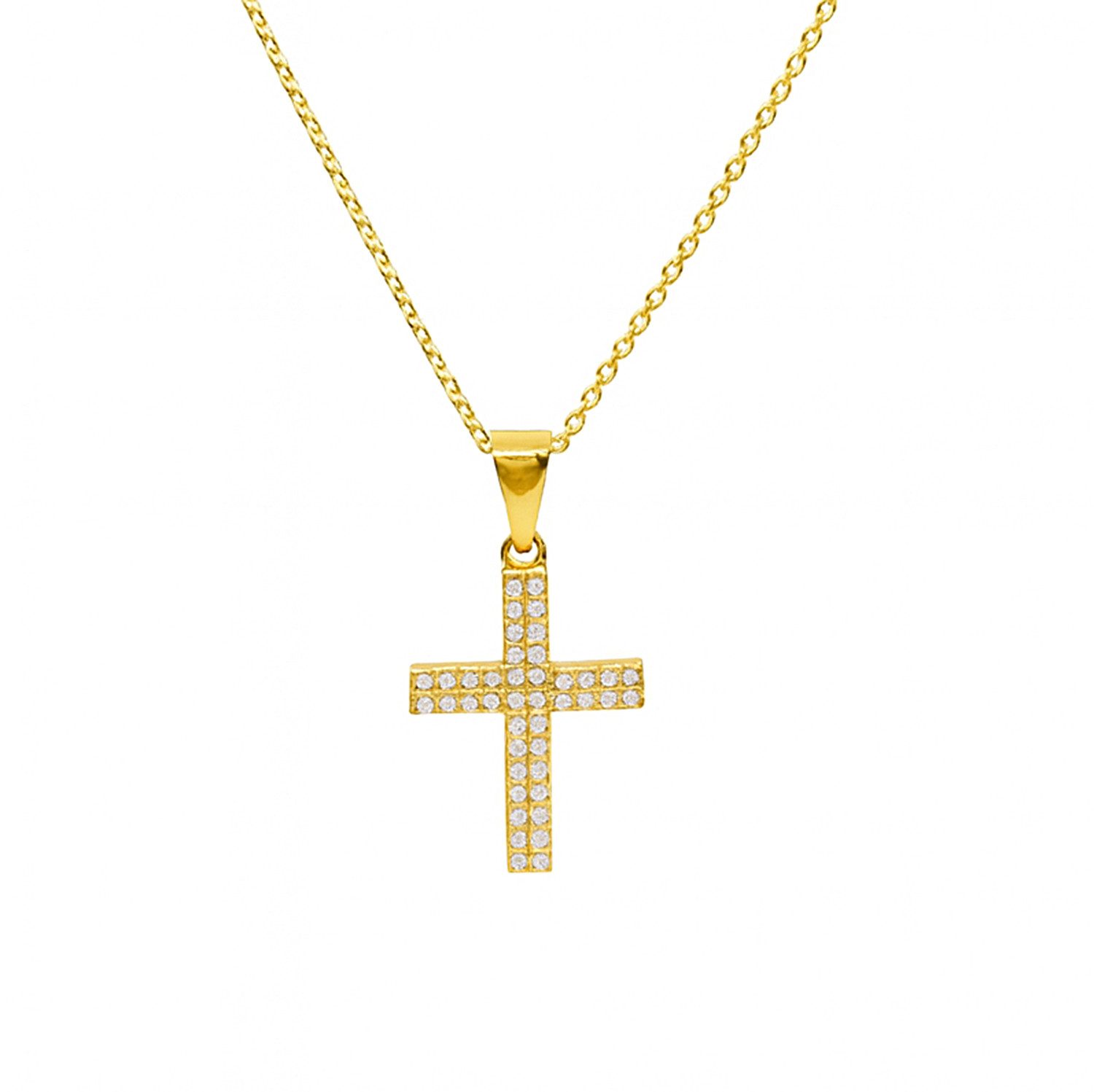Kreuzkette Kette Santo Kreuz vergoldet aus 925 Silber mit Zirkonia