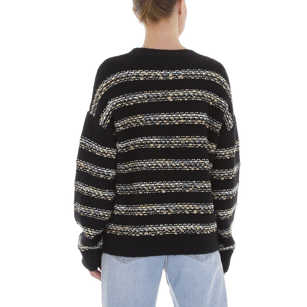 Ital-Design Strickpullover Damen Freizeit Glitzer Gestreift Stretch Strickpullover in Schwarz