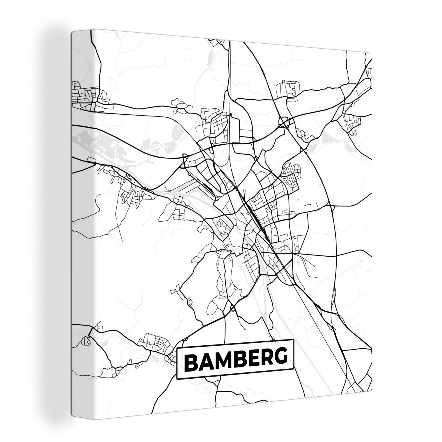 OneMillionCanvasses® Leinwandbild Bamberg - Leinwand - für Schlafzimmer Bilder (1 Karte Stadtplan, Wohnzimmer St)