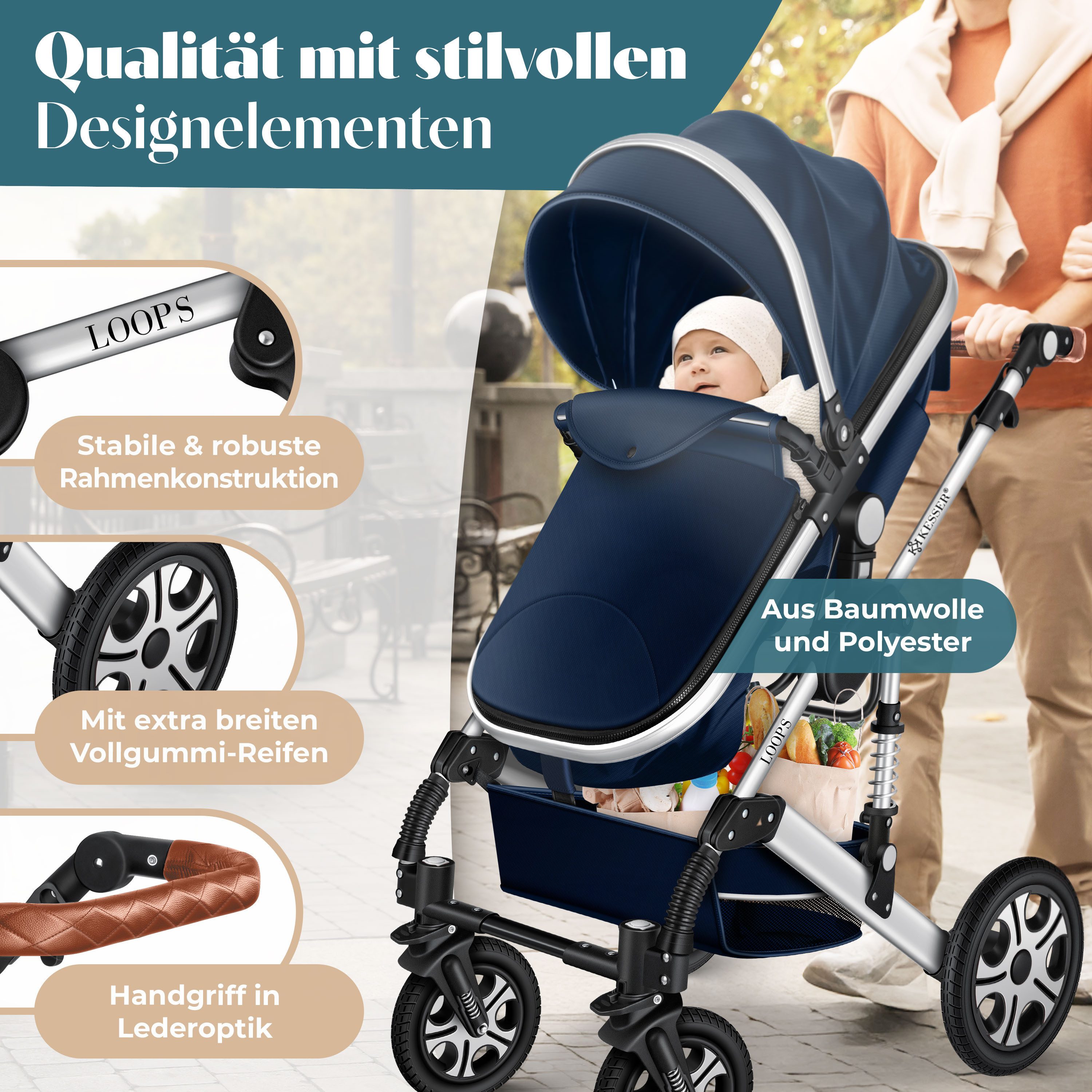 KESSER Kombi-Kinderwagen, 4in1 Loops Kinderwagen Komplettset auch als Buggy, Kinder bis 4 Jahre