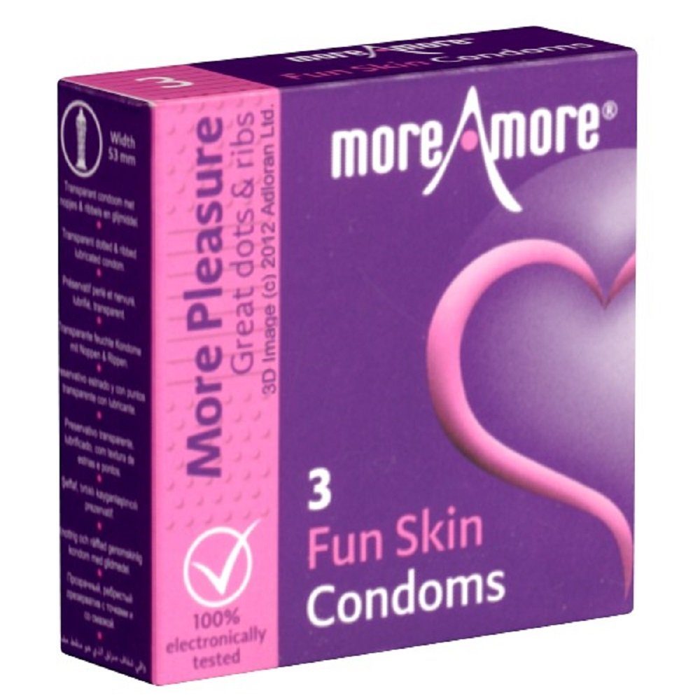 More Amore Kondome Fun Skin extra Rippen Kondome und St., Noppen feuchte 3 mit, Packung mit