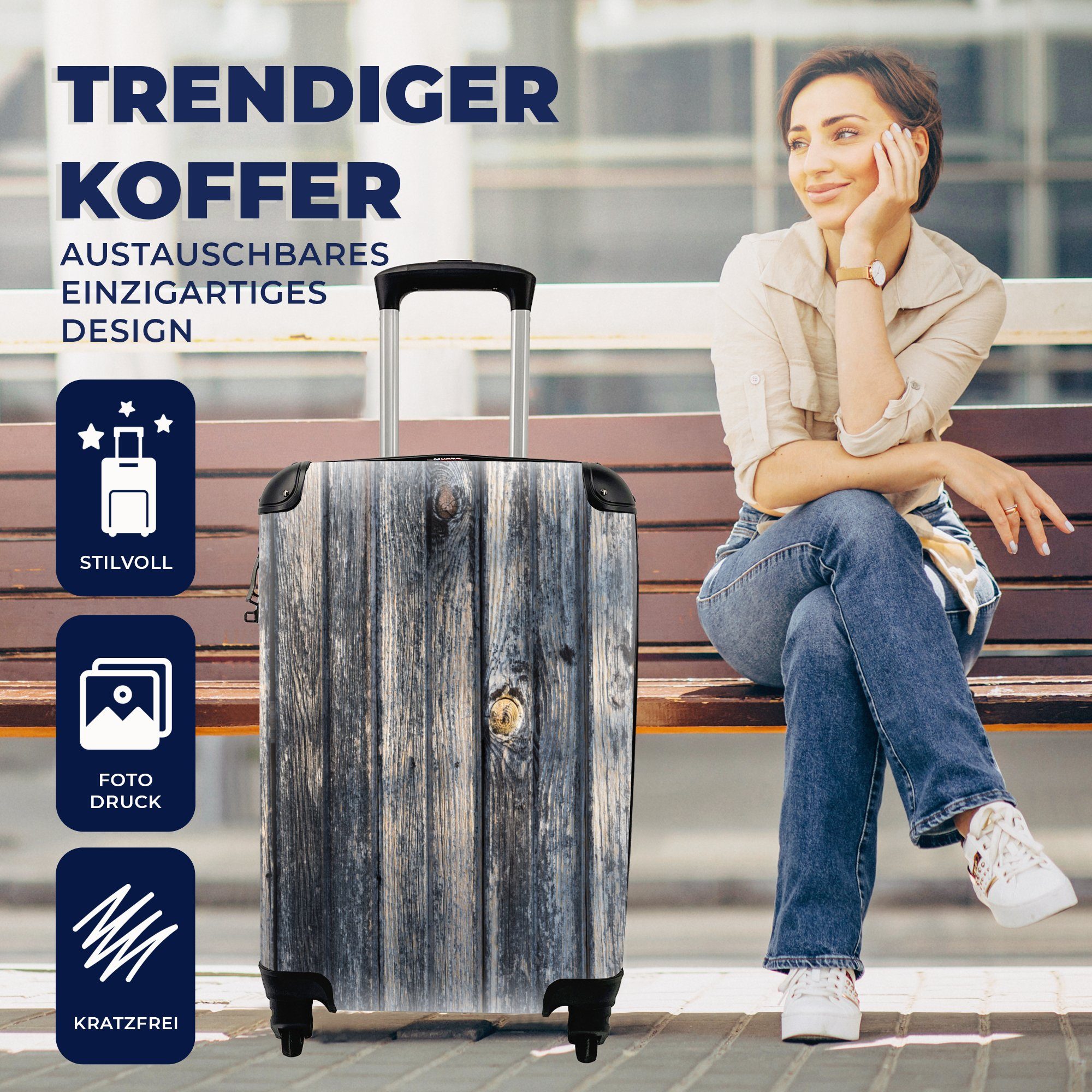 Reisetasche Trolley, rollen, mit MuchoWow Plankenstruktur, für 4 Handgepäck einer Hintergrund Rollen, Handgepäckkoffer Reisekoffer mit Ferien,