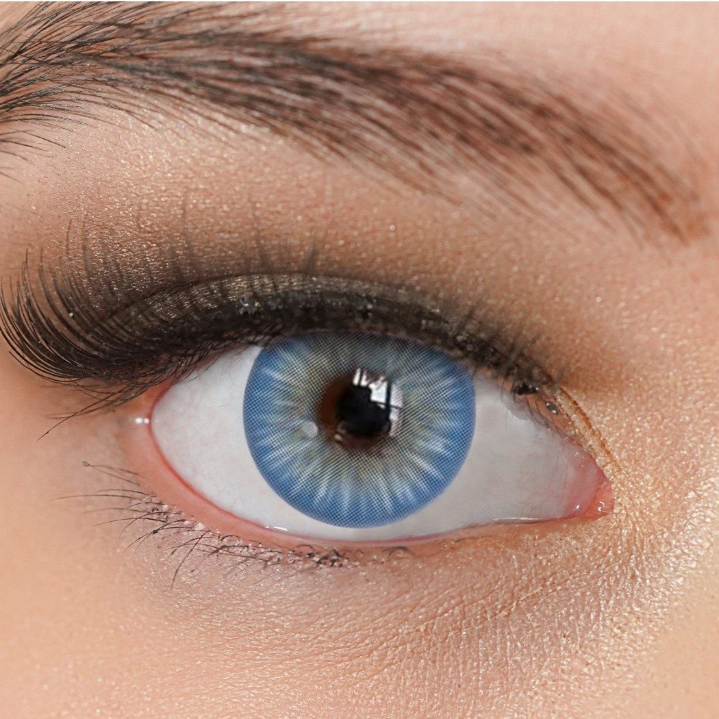 Jahreslinsen Farbige Kontaktlinsen Blau, Farblinsen ohne Stärke, Sugar Blue