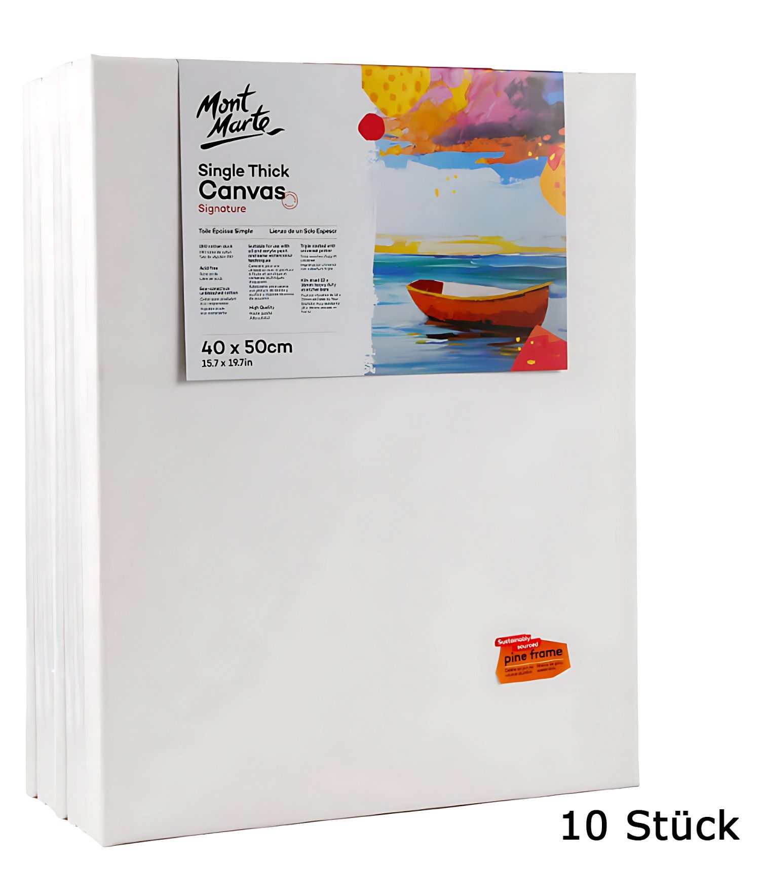 Mont Marte Keilrahmen Weiße Leinwände Keilrahmen Set zum Bemalen, aus Baumwolle, 280 g/m², in Gr. 30x40 (20er Pack), 40x50 (10er Pack) oder 50x70 cm (10er Pack)