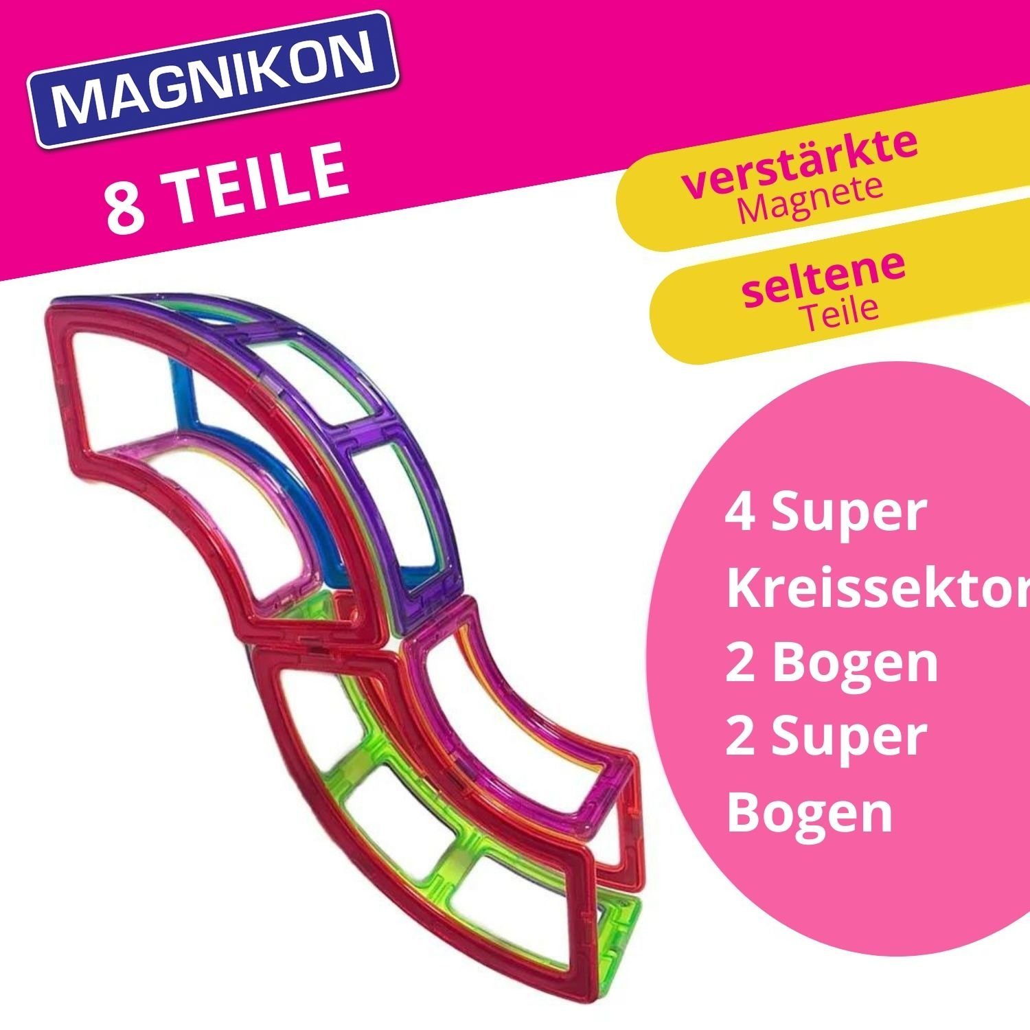 MAGNIKON Magnetspiel Bauklötze Magnetische Bausteine 4 Konusse + 4 Bogen Magnetspielbausteine, (Magnetbauset, 8 St., Bausteine), stabille Baumodelle