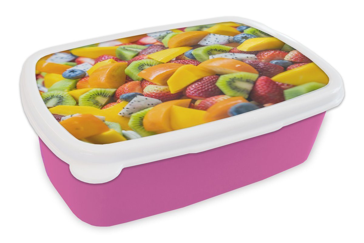 MuchoWow Lunchbox Obst rosa Snackbox, Mädchen, - Farben, Erwachsene, Brotbox Kinder, (2-tlg), Kunststoff, Kunststoff Salat - Brotdose für