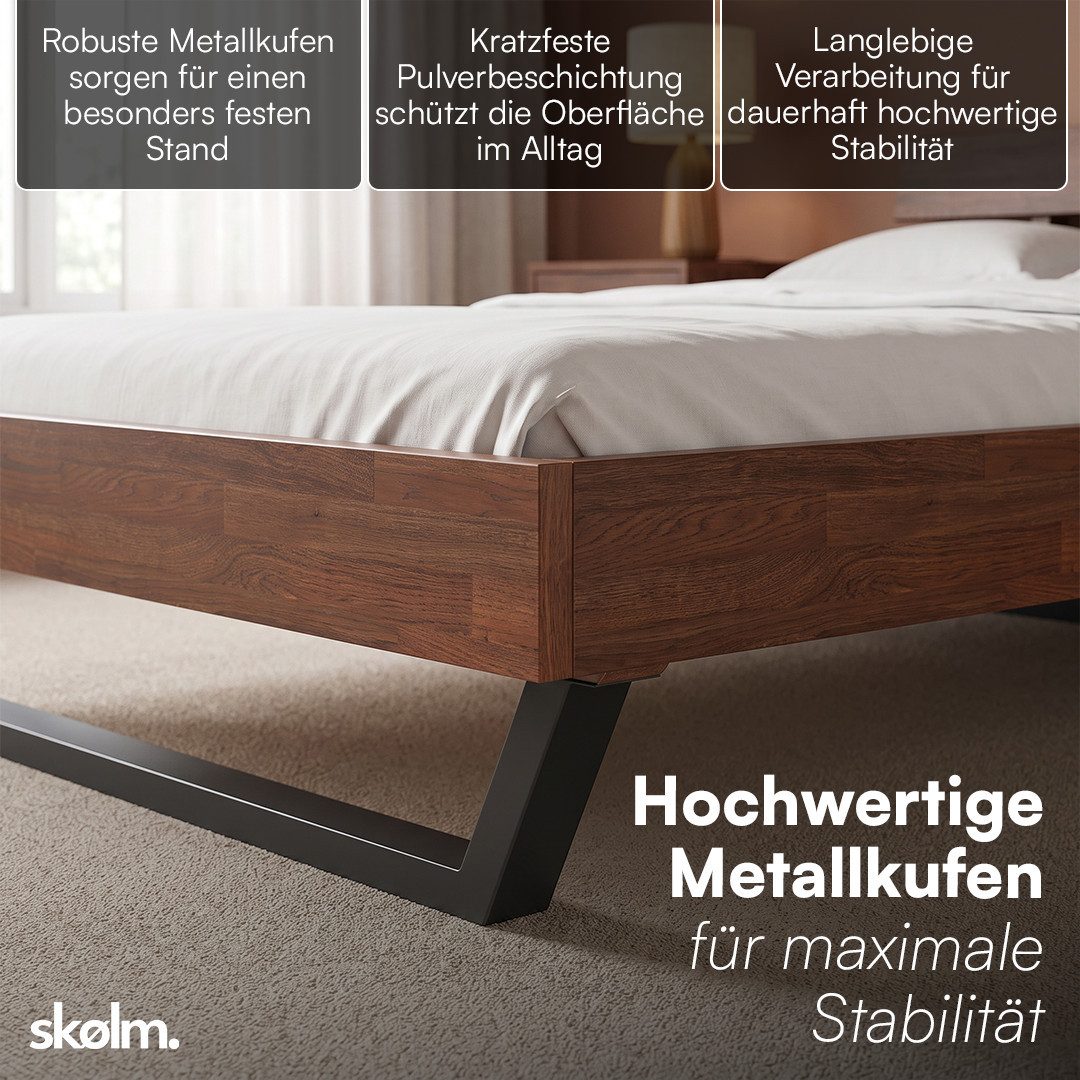 skølm Massivholzbett Alver, walnuss geölt mit Metallkufen, verfügbar in 120/140/160/180 x 200 cm