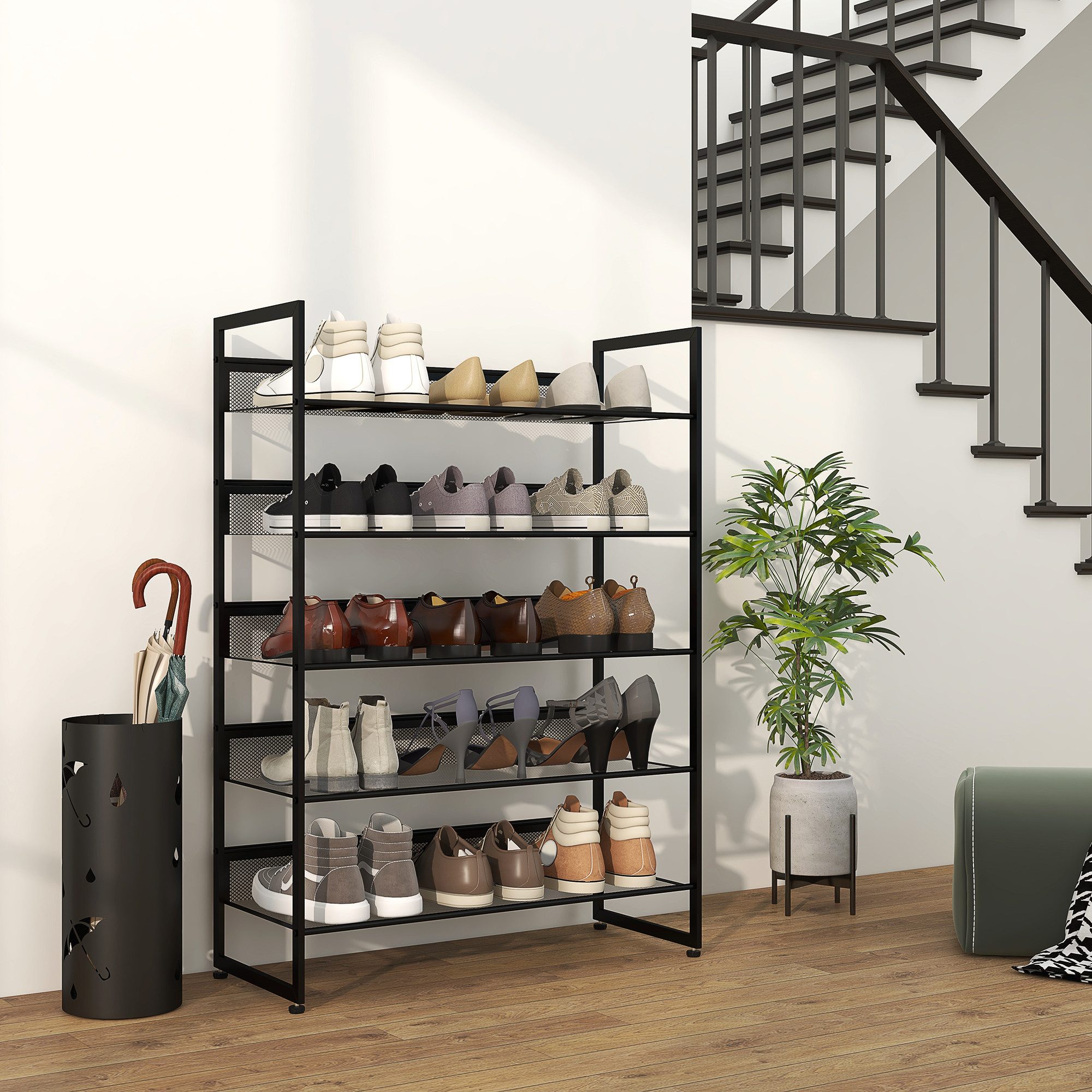 HOMCOM Schuhregal Schuhablage, Schuhständer für 15 Paar Schuhe, platzsparend, Flur, Schuh-Organizer 1-tlg., für Eingang, Schlafzimmer, Stahl, 72 x 30 x 102 cm, Schwarz