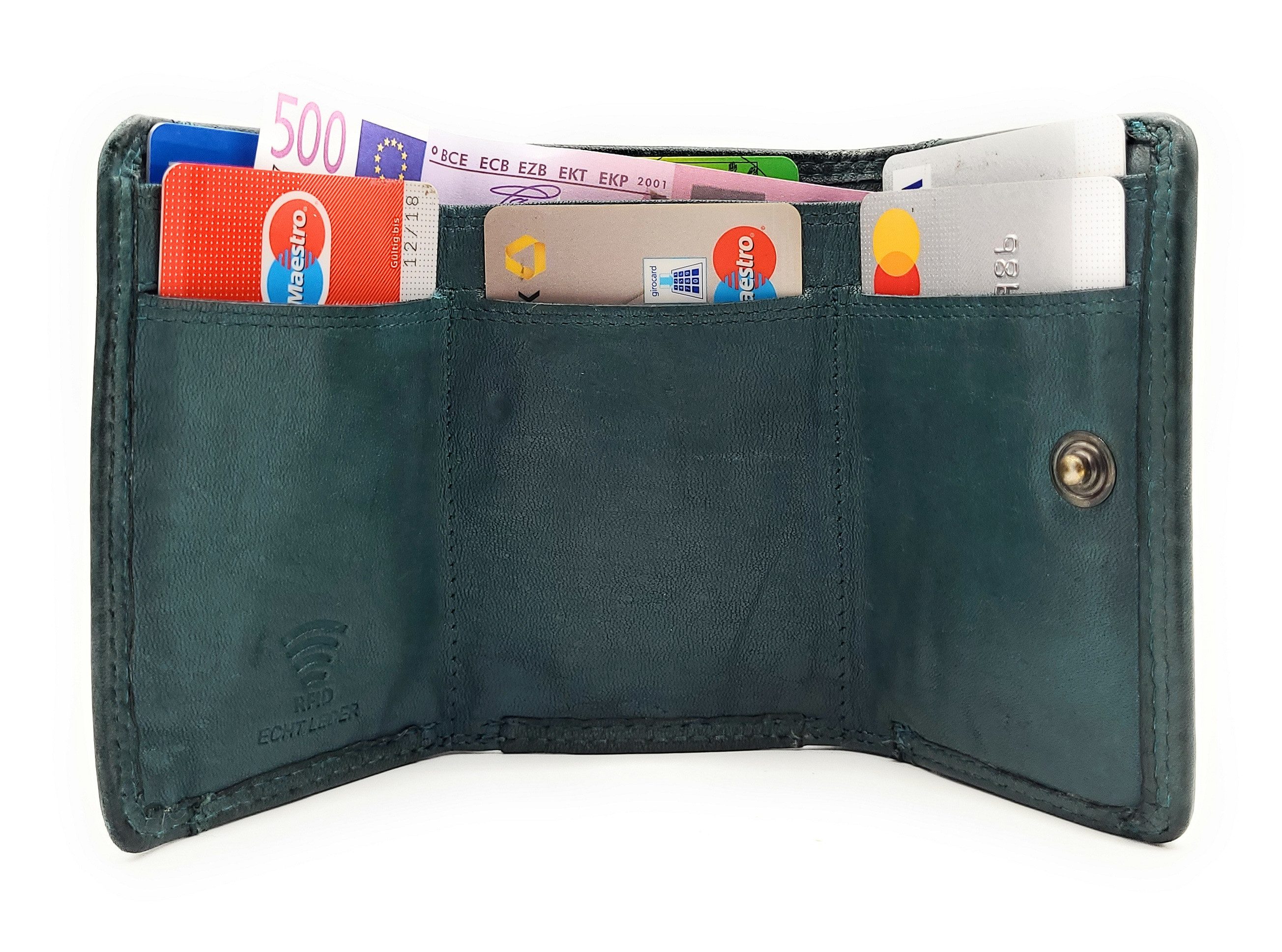 Hill Burry Mini Geldbörse kleines echt Leder Portemonnaie mit RFID Schutz Waschleder, ein Handschmeichler, ideal auch für den Urlaub