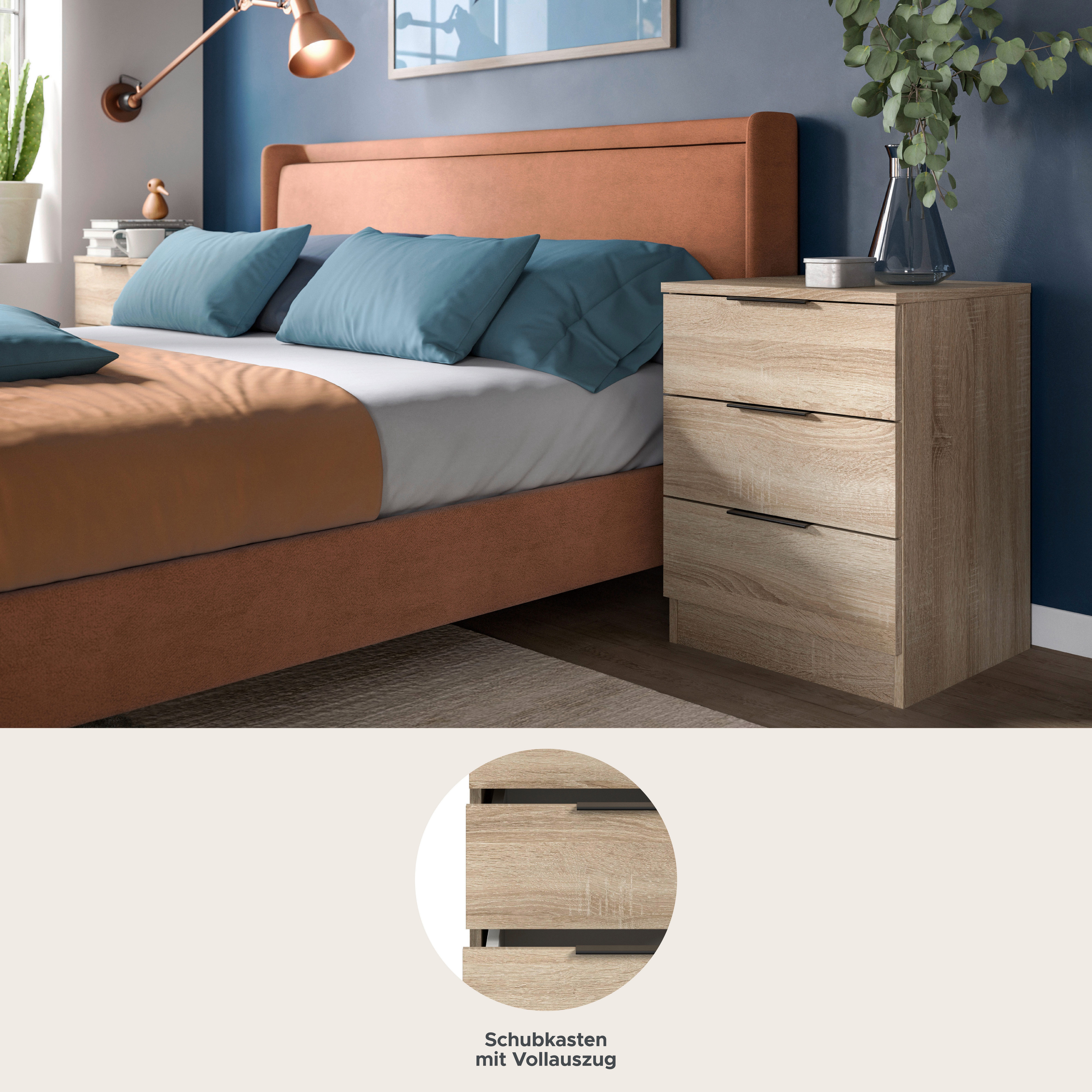 Home affaire Nachtkommode Skarde 2 Nachttische, jeweils Breite: 45 cm (Set, 2 St., Sie bekommen 2 Nachttische im Set), Skarde, 2er Set Nachtkommoden, 3 Schubkästen, Sonoma Eiche NB