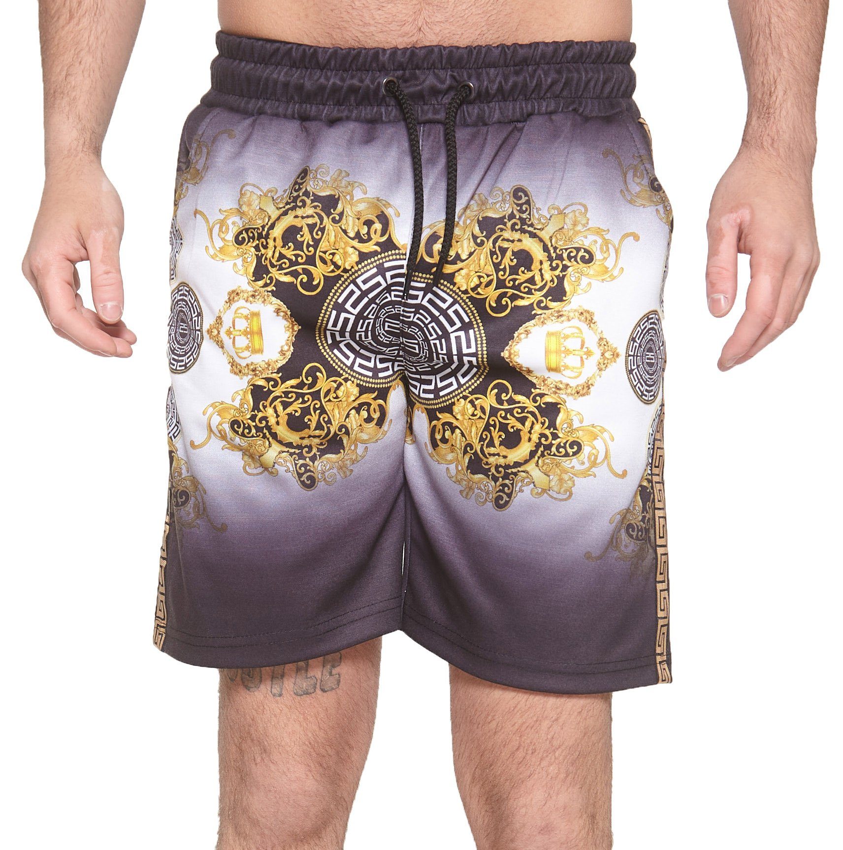 Fitness (Kurze Herren Casual Design Bermudas Design) im Barock Ornamente Hose Kurze Sweatpants, Freizeit modischem John 1-tlg., Hose Schwarz Shorts Kayna Shorts