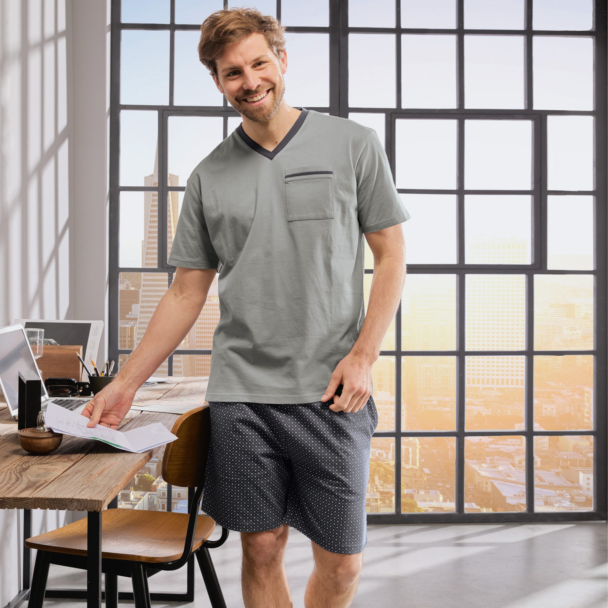 REDBEST Pyjama Herren-Shorty Single-Jersey Punkte günstig online kaufen