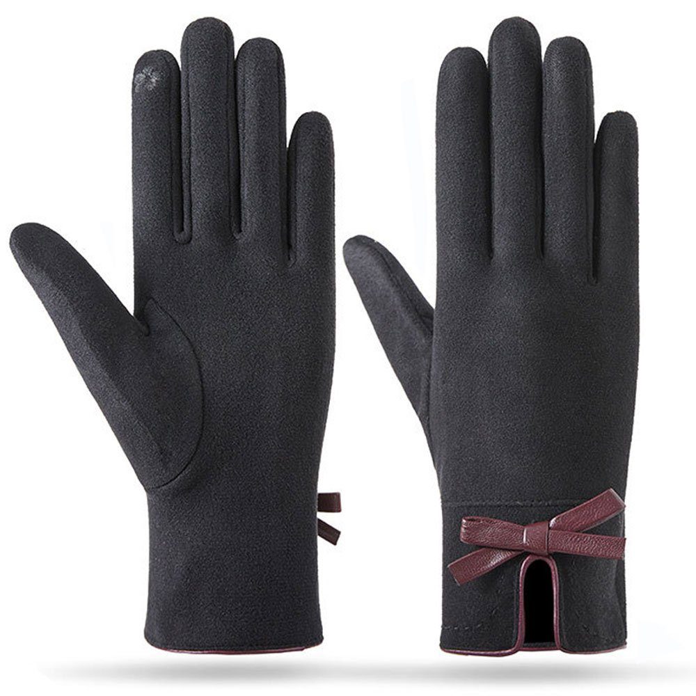 Sarfly Fleecehandschuhe Winter Warm Kaschmir Touchscreen Handschuhe mit Fleece Gefütterte Elegant Winterhandschuhe Gestrickte Handschuhe mit SchleifeDekoration