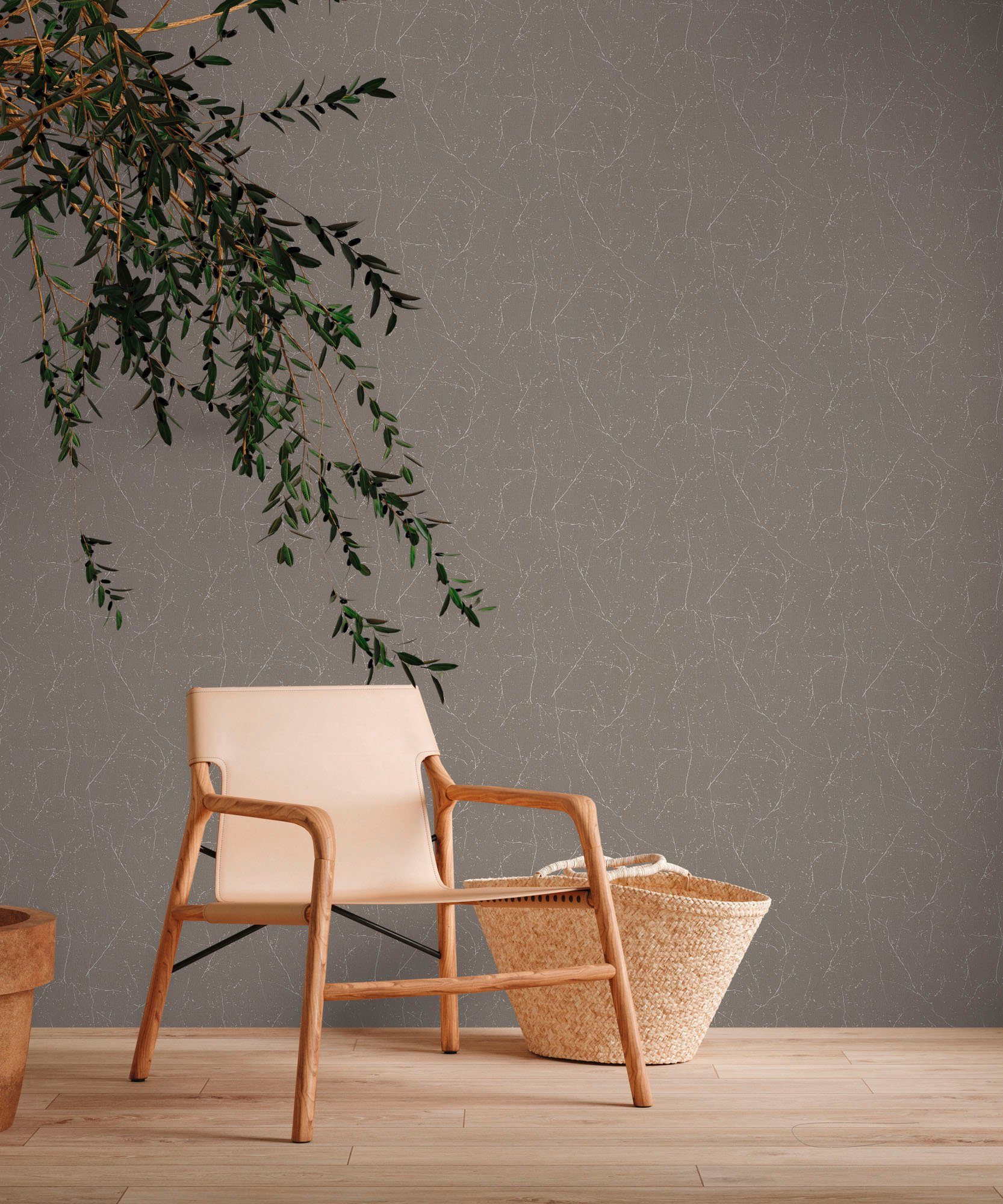 Bricoflor Braune Tapete mit Ästen mit Metallic Effekt Hygge Vliestapete Ska günstig online kaufen