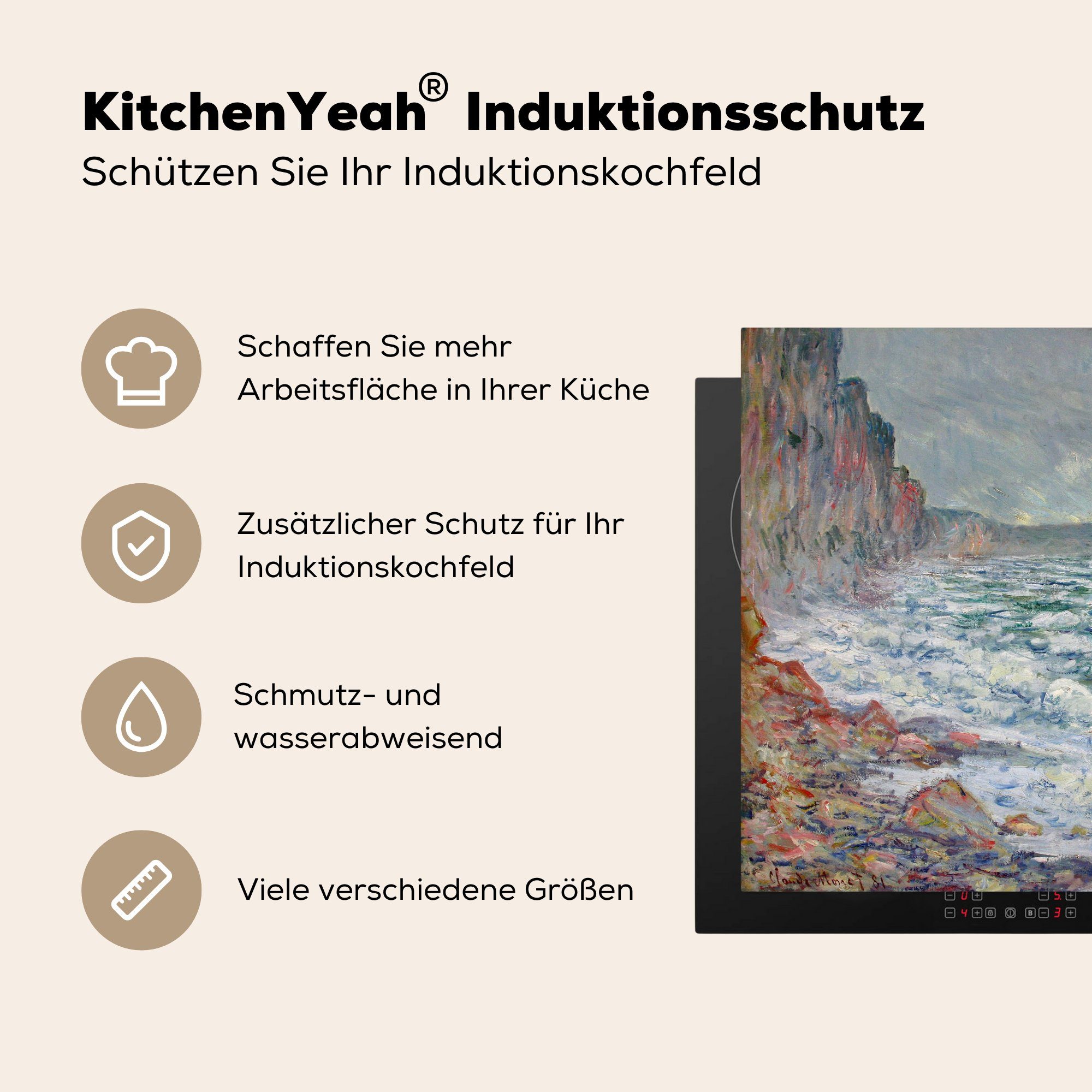78x78 tlg), cm, Claude Monet, Vinyl, - Fecamp Ceranfeldabdeckung, Herdblende-/Abdeckplatte (1 Meer am Arbeitsplatte für küche MuchoWow