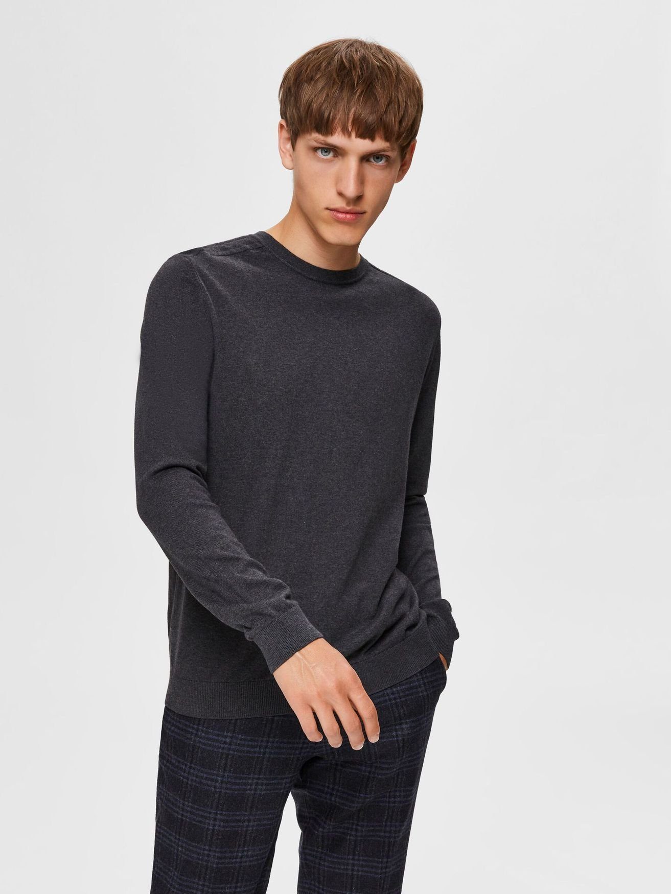 SELECTED HOMME Strickpullover Einfarbiger Basic Rundhals günstig online kaufen