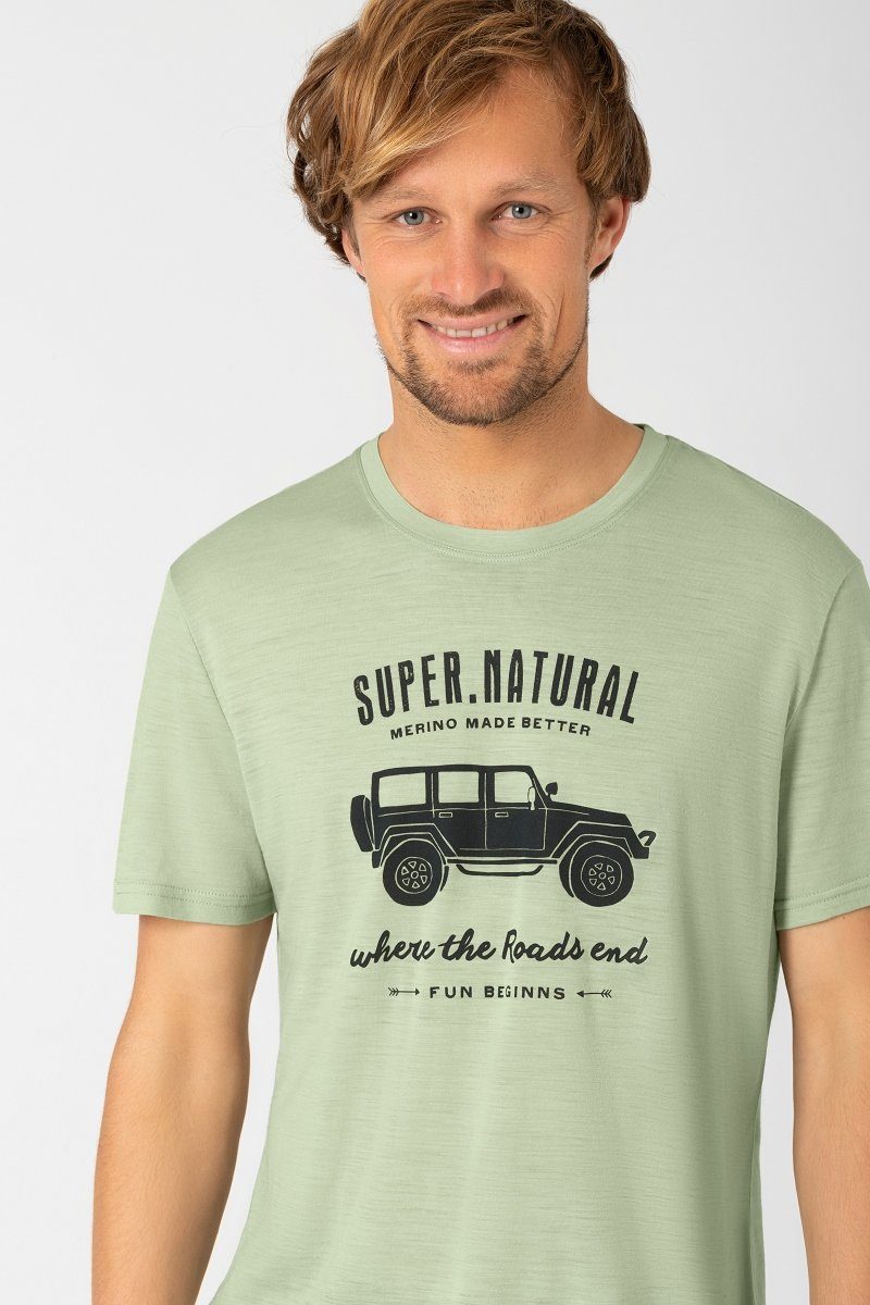 M Merino-Materialmix SUPER.NATURAL T-Shirt Green/Urban T-Shirt Merino TEE ALL lässiger Print, Celadan TERRAIN Chic