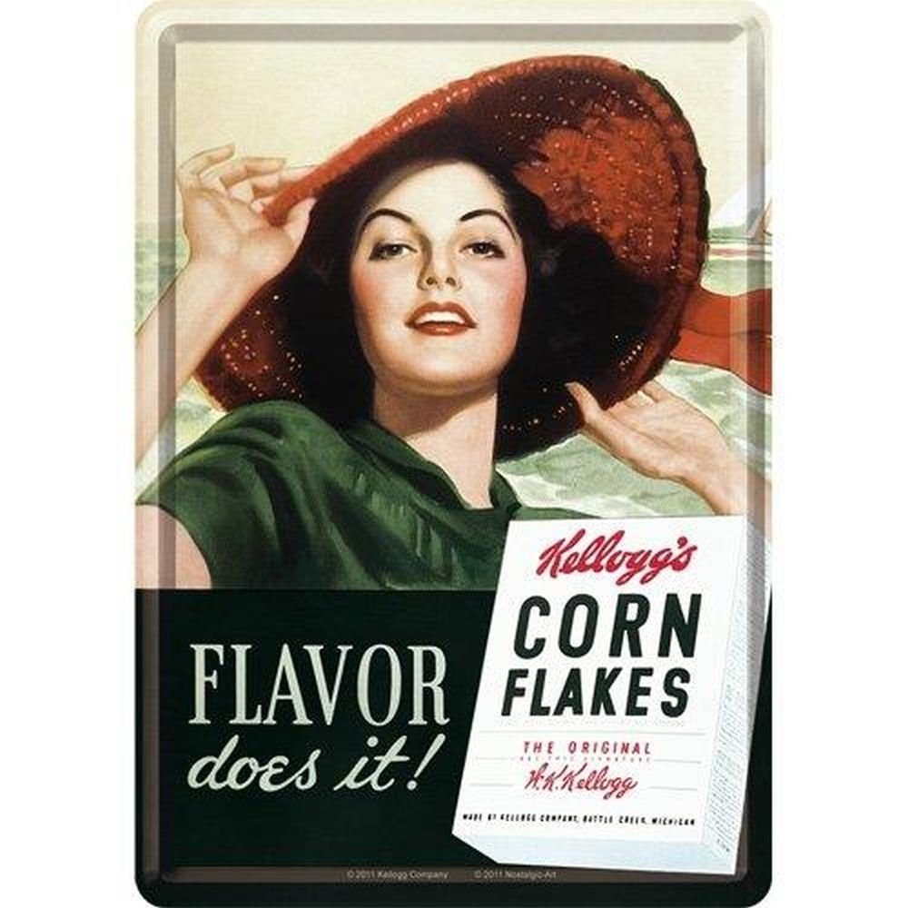 Nostalgic-Art Metallschild Blechpostkarte - Kellogg's - Flavor Does It