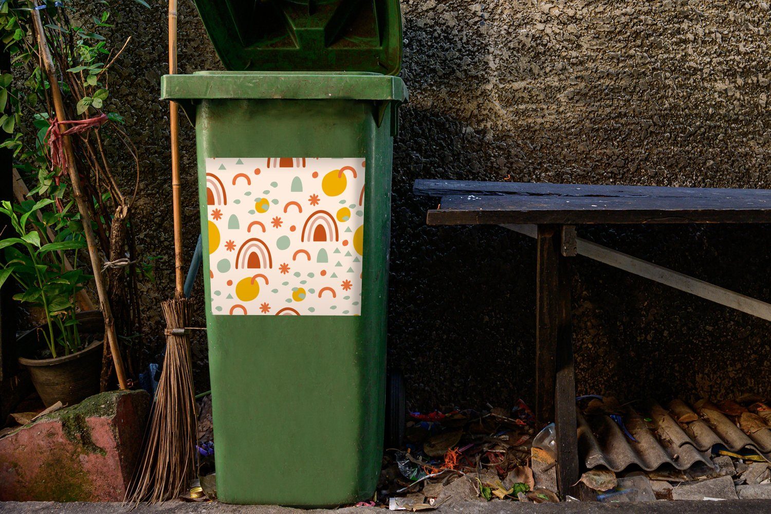 - Mülltonne, St), Sommer Abstrakt Wandsticker Figuren Container, Sticker, Sonne MuchoWow (1 - - Abfalbehälter Mülleimer-aufkleber,