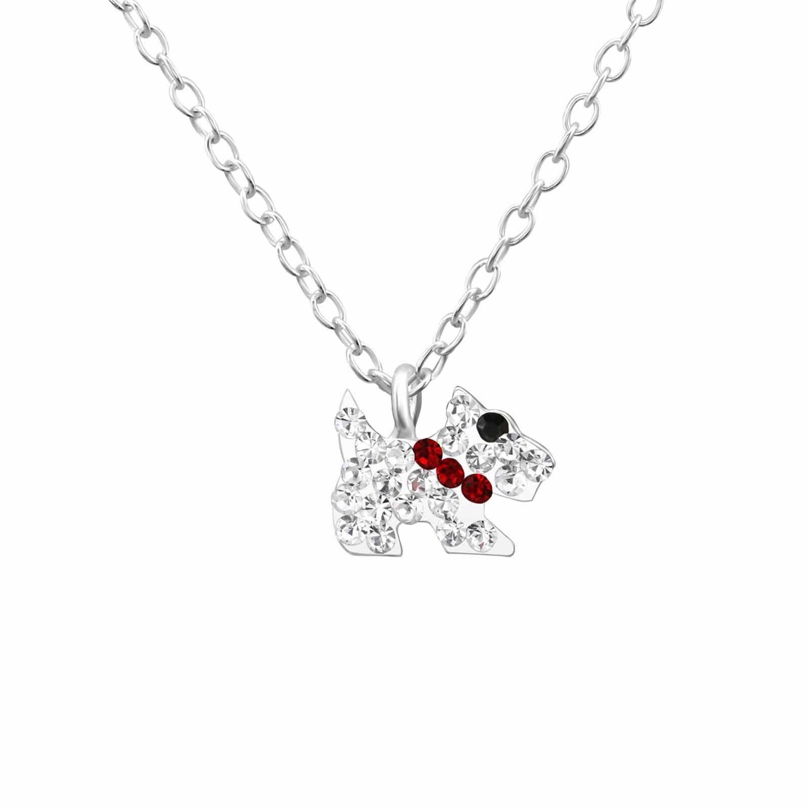 Silberkette Halskette für Kinder Hund 925 Silber mit Kristall Schmuck