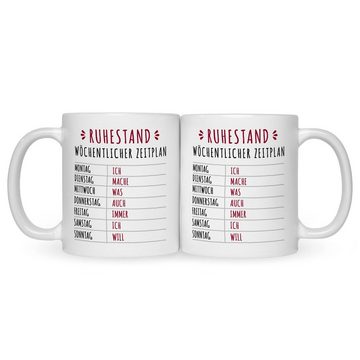 GRAVURZEILE Tasse mit Spruch Ruhestand Plan, Keramik, Farbe: Weiß