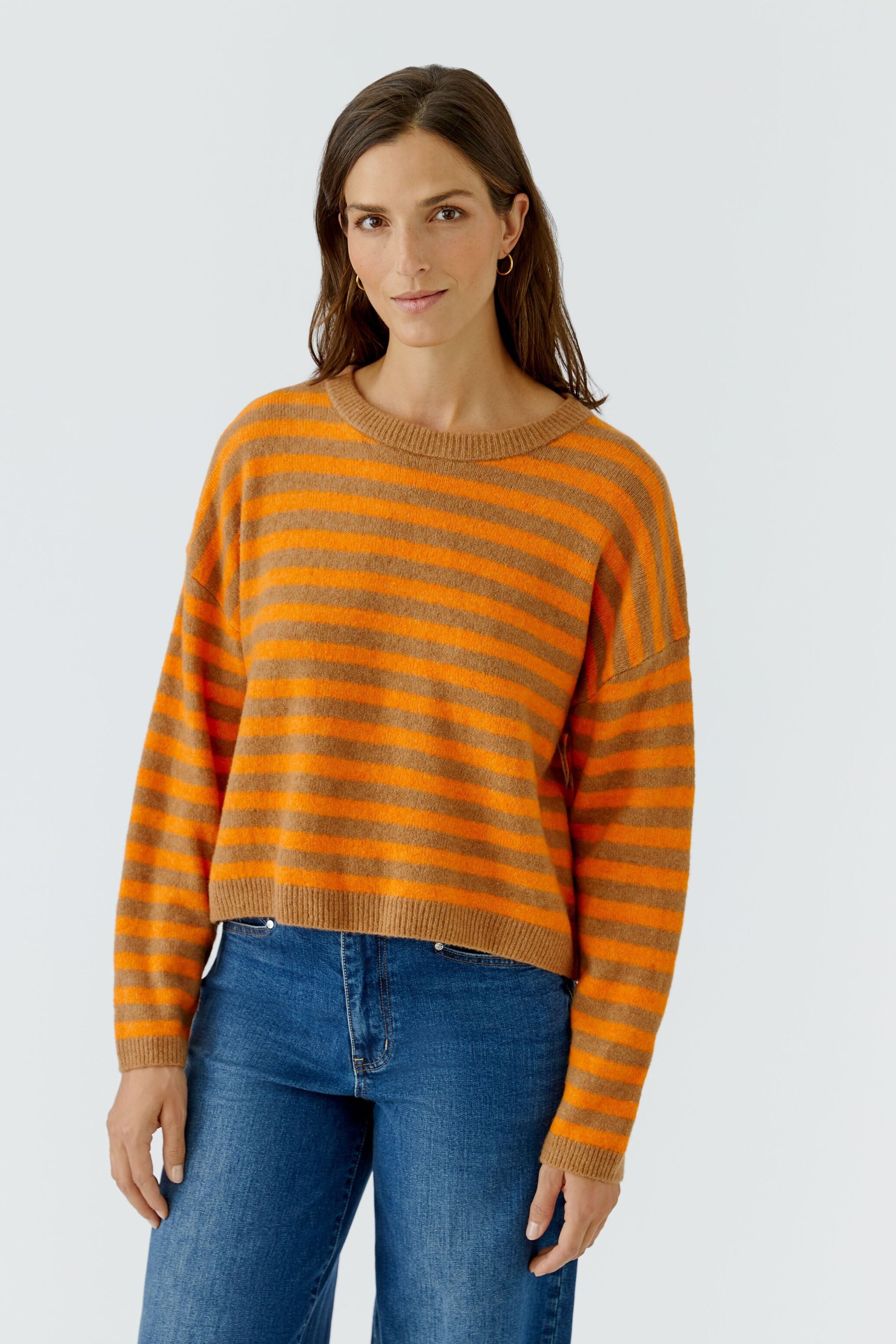Oui Rundhalspullover Oversized geschnitten Rundhals