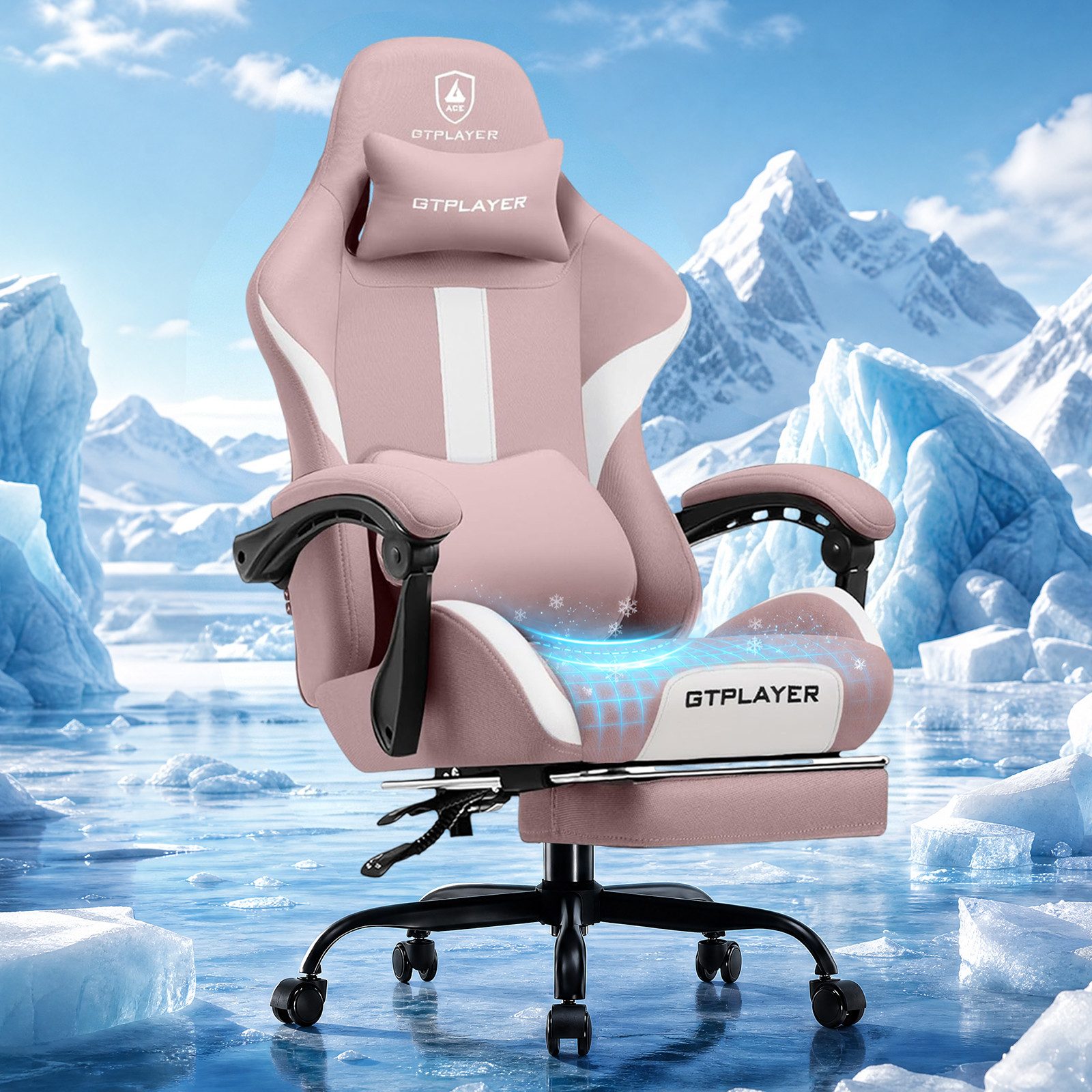 GTPLAYER Gaming-Stuhl Stoff, Racing Gamer Stuhl, Ergonomischer Gaming Sessel Gaming Chair, Schreibtischstuhl, Federsitzkissen mit Fußstütze