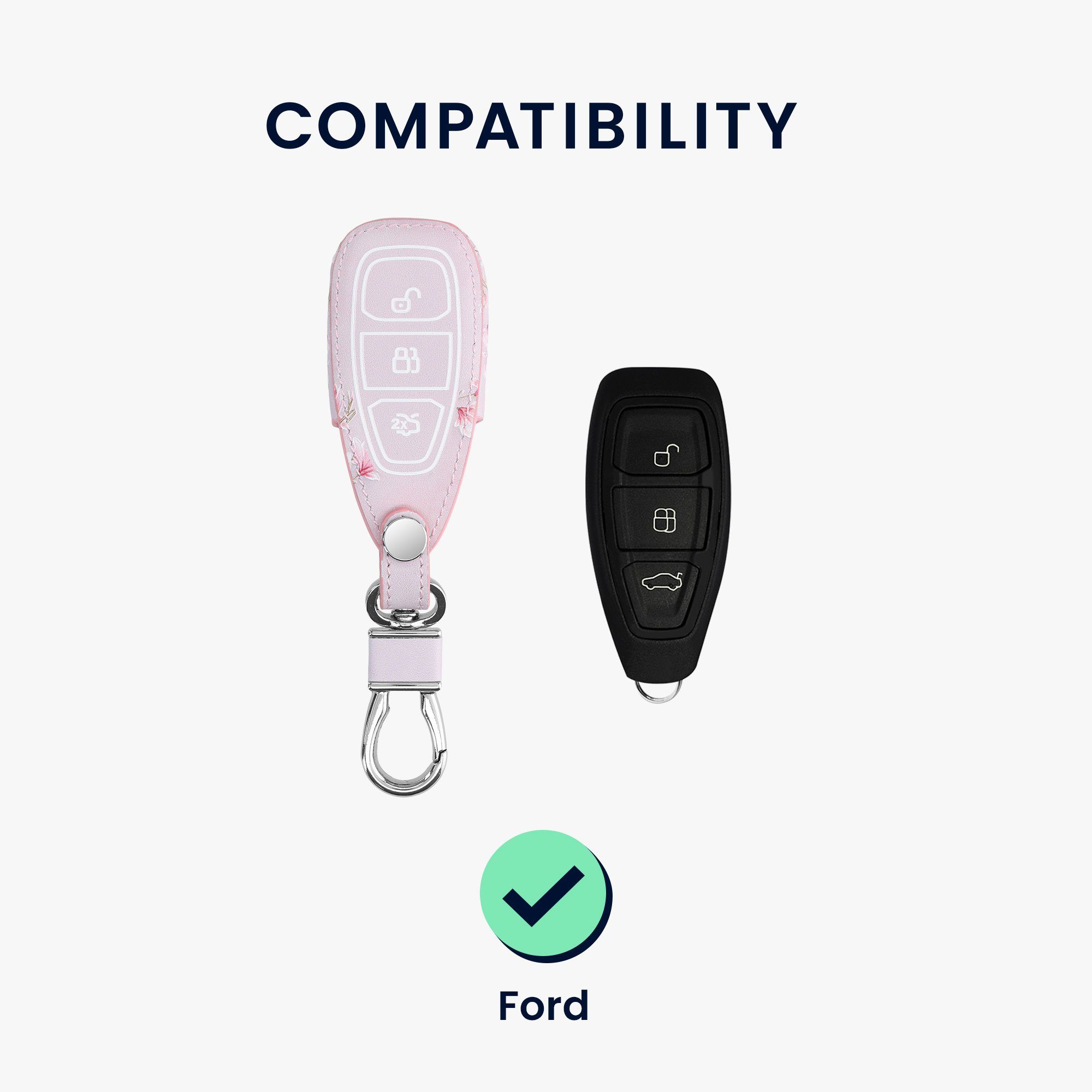 kwmobile Schlüsseltasche Ford Autoschlüssel Hülle, Cover Kunstleder für Schutzhülle Schlüsselhülle Ford Rosa