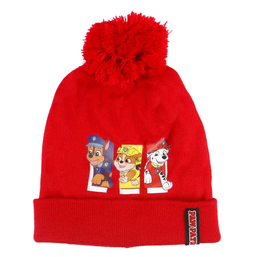 PAW PATROL Bommelmütze Paw Patrol Chase Kinder Herbst Winter Set Mütze Handschuhe Gr. 52 bis 54