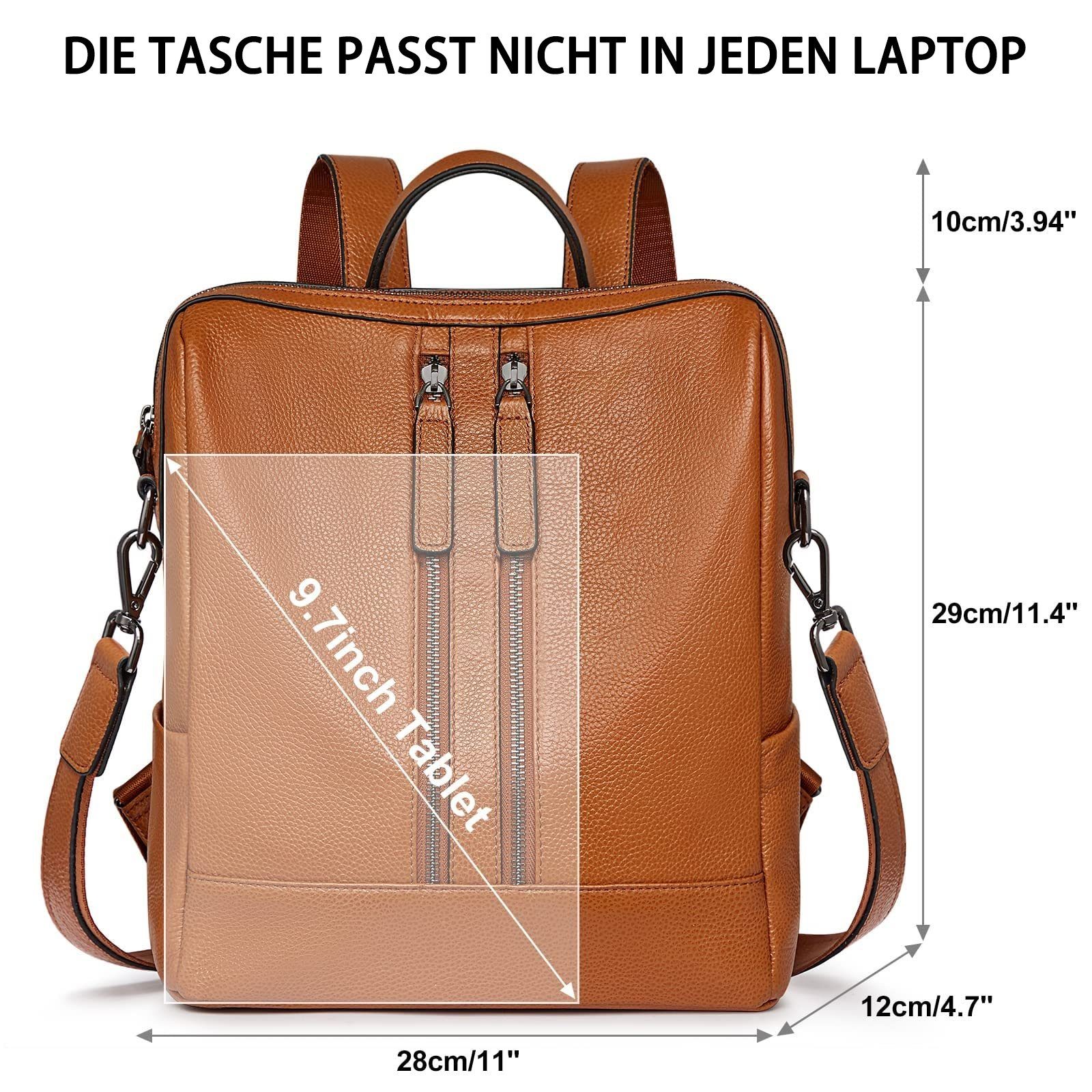 Braun Frauen für Cityrucksack S-ZONE Mädchen Echtleder Damen Reiserucksack OTSZD10V050, Schultasche Rucksack