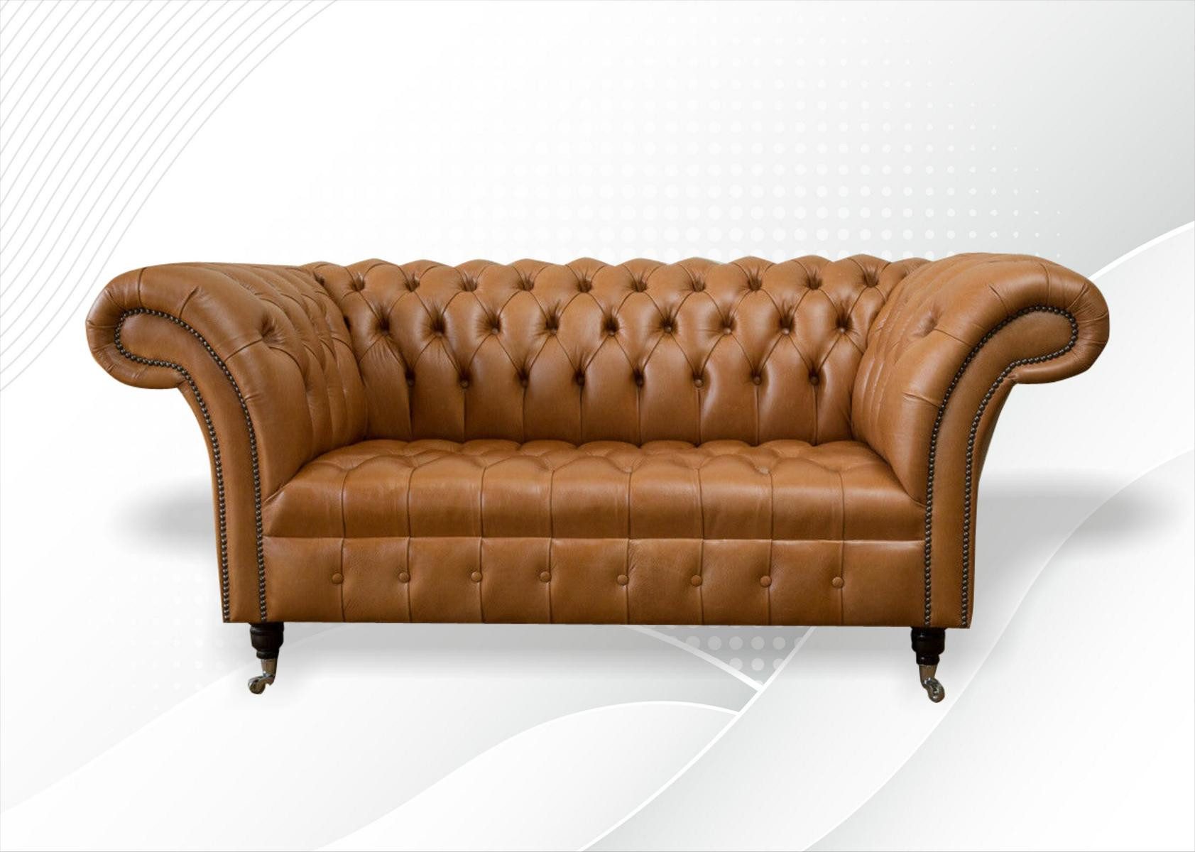 JVmoebel Chesterfield-Sofa Zweisitzer Sofa aus hochwertigem Echtleder in warmem Braun, Set, Made in Europa