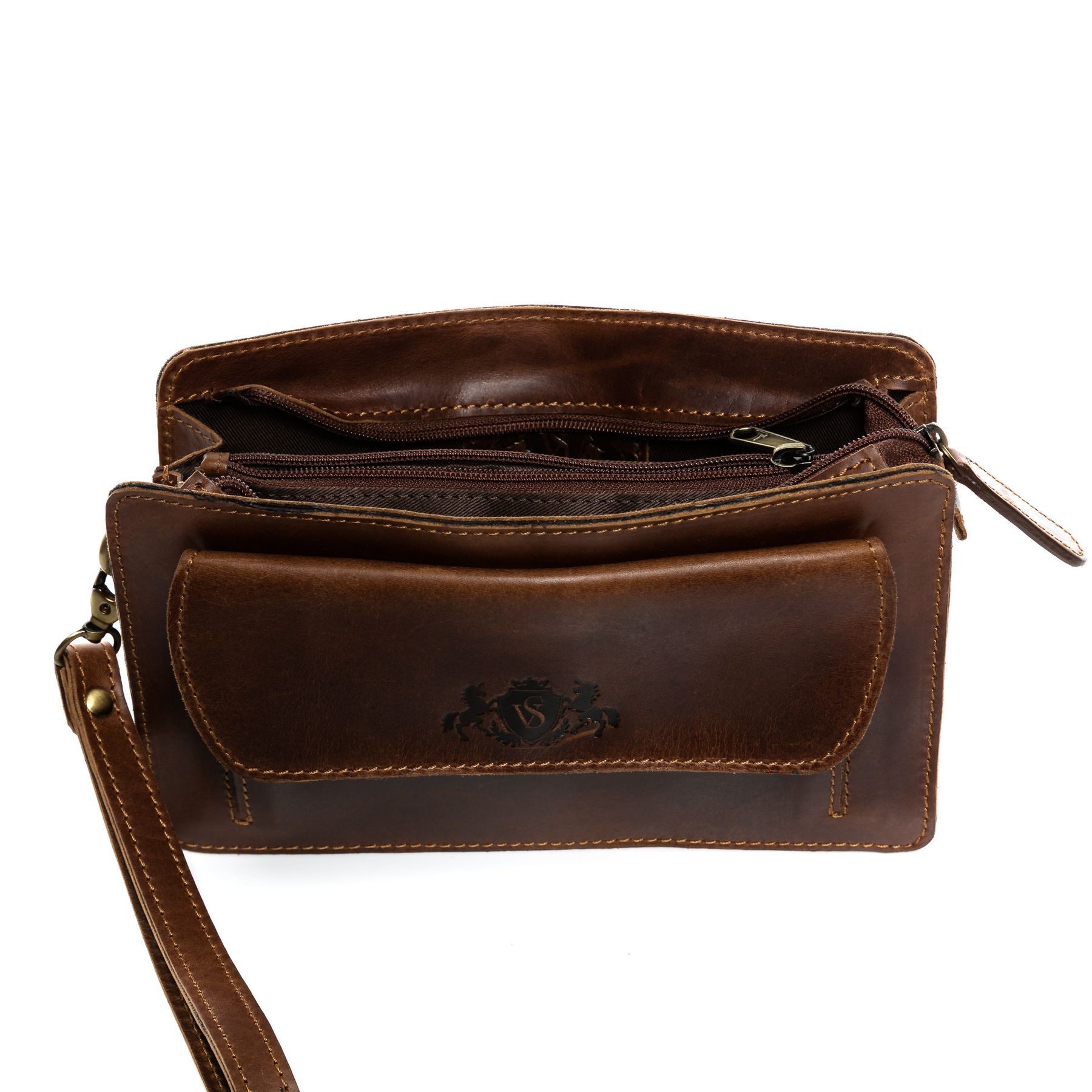 SID & VAIN Umhängetasche echt Leder Herrentasche groß braun CORNWALL, Henkeltasche echt Leder Herren, Handtaschenhalter braun-cognac