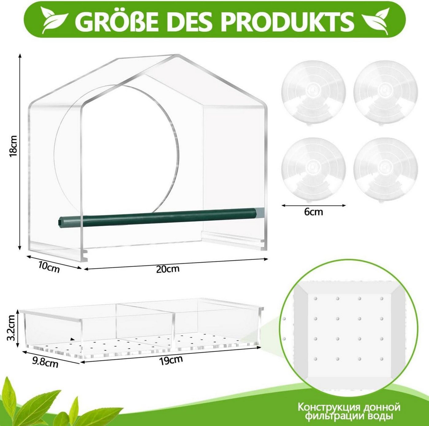 Thumbnail - LuxusKollektion Vogelhaus Vogelhaus Fensterscheibe Groß Transparent Saugnapf Landungshilfe