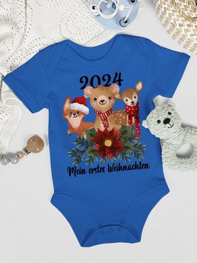 Shirtracer Shirtbody 2024 Mein erstes Weihnachten mit süßen Tieren - schwarz Weihnachten Kleidung Baby