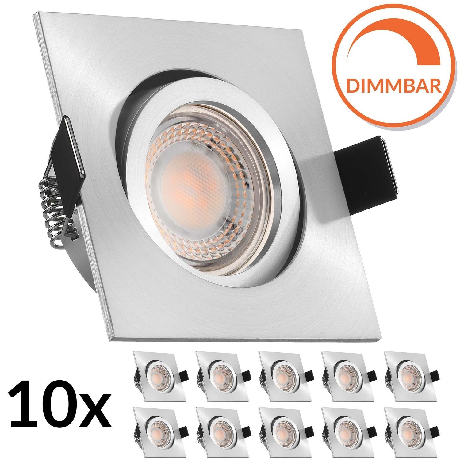 LEDANDO LED Einbaustrahler 10er LED Einbaustrahler Set extra flach in aluminium matt mit 5W LED v