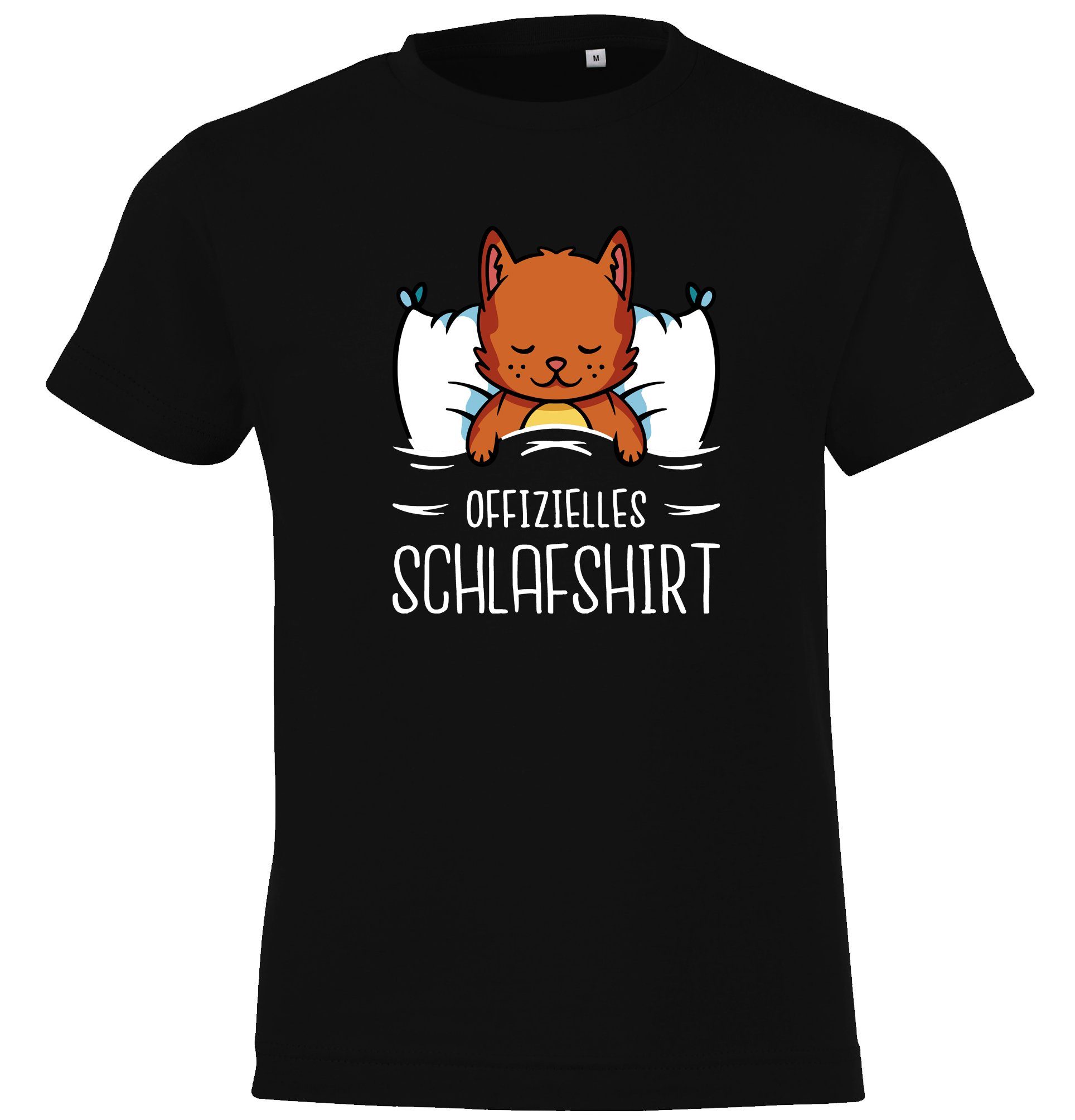 Designz Schlafshirt mit Kinder lustigem Schwarz für Offizielles Shirt Youth Mädchen Katze und mit Frontprint Jungen T-Shirt