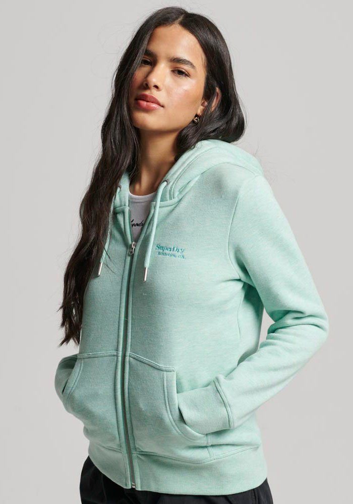 Superdry Kapuzensweatjacke ESSENTIAL LOGO ZIP HOODIE Minted Green Marl