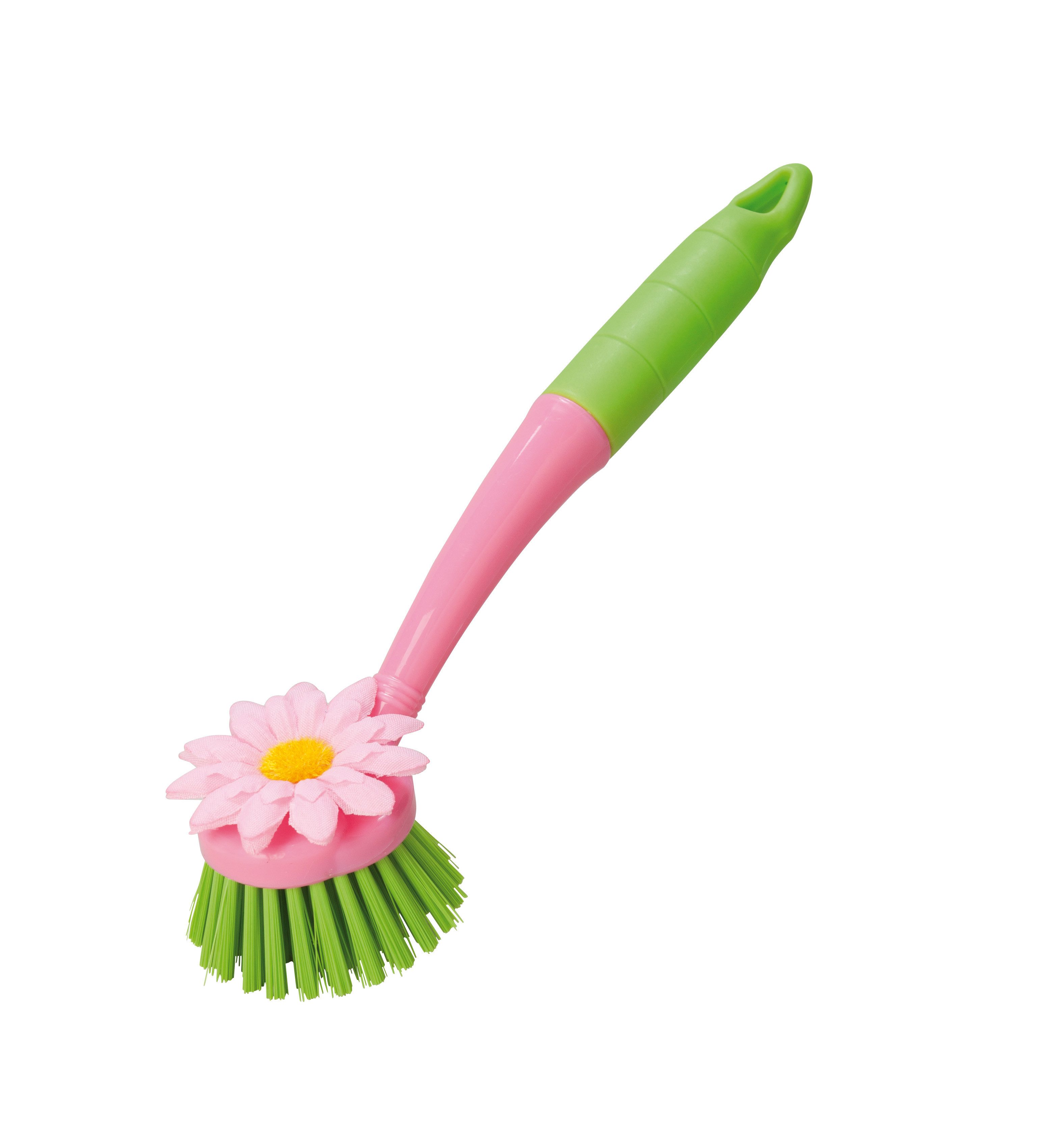 haug bürsten Reinigungsbürste 45102_24, Flower Spülbürste, berry/lime, mit pinker Textilblume, zum erfolgreichen Reinigen ihres Abwasches