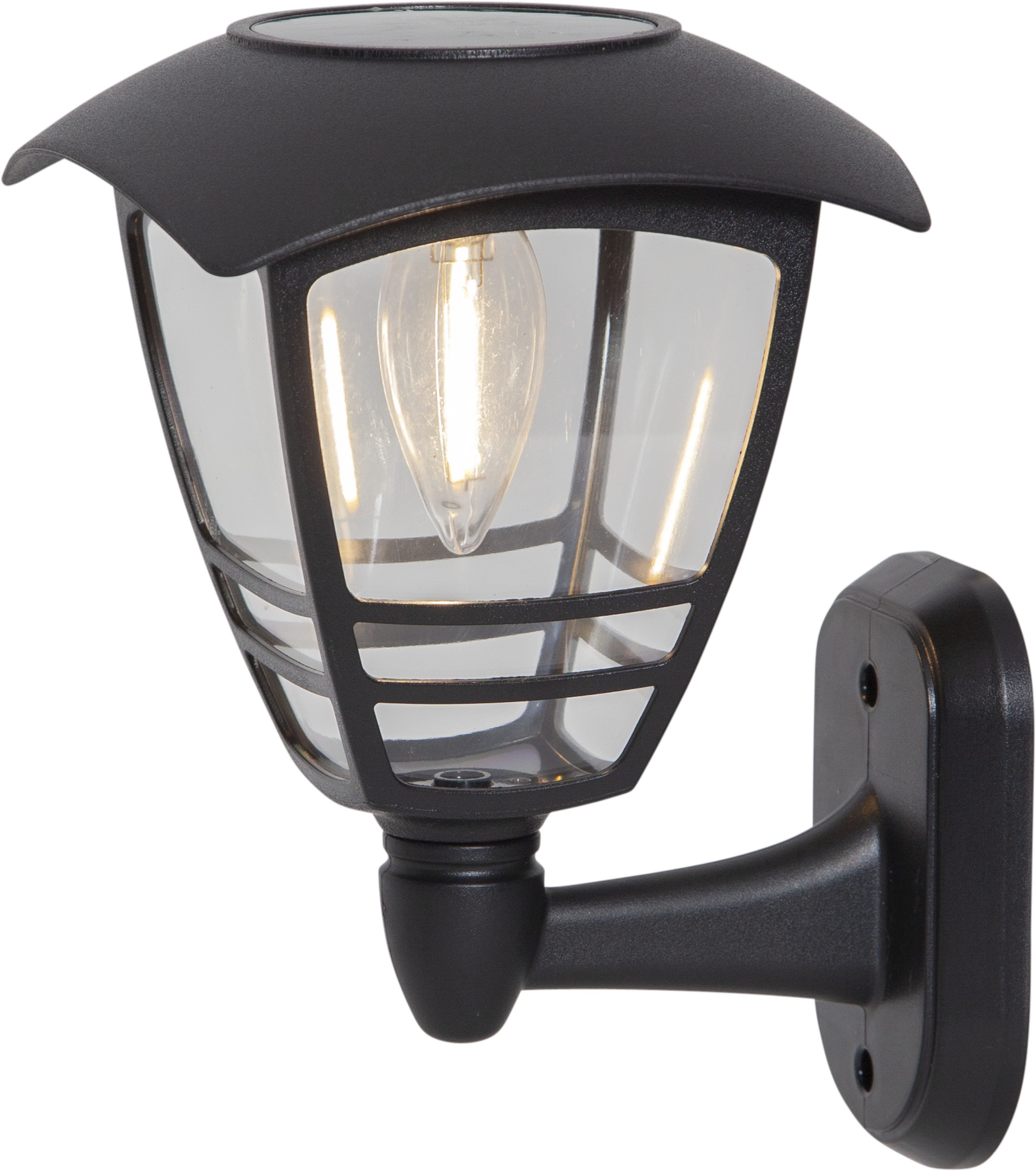 STAR TRADING LED Solarleuchte Solar-Wandleuchte Felix, Tageslichtsensor, LED fest integriert, Warmweiß, Wandlaterne mit Filament-LED, 10 lm, Dämmerungssensor