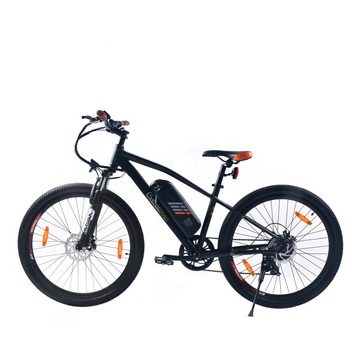 SachsenRAD E-Bike E-Bike R6 27,5 Zoll E-Mountainbikeca.150 KM Reichweite Schwarz-Orange, 7 Gang Shimano Tourney TX 7 Schaltwerk, Kettenschaltung, Hinterradmotor, (1 Stück), LCD-Display,LED-Front- und Rücklicht, StVZO konform