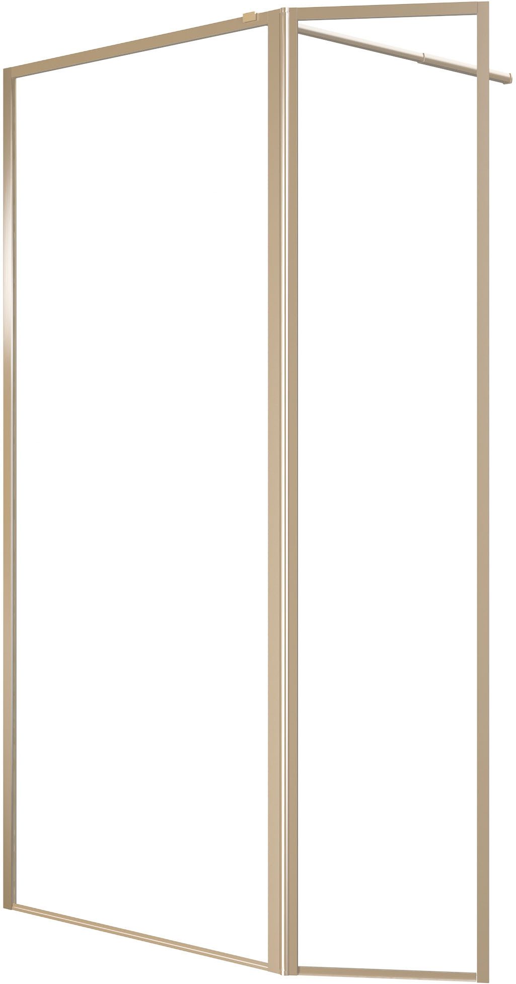 Marwell Walk-in-Dusche Golden Frame, Einscheibensicherheitsglas, 180° schwenkbare Flügeltür, Aluminiumrahmen in gebürsteter Goldoptik