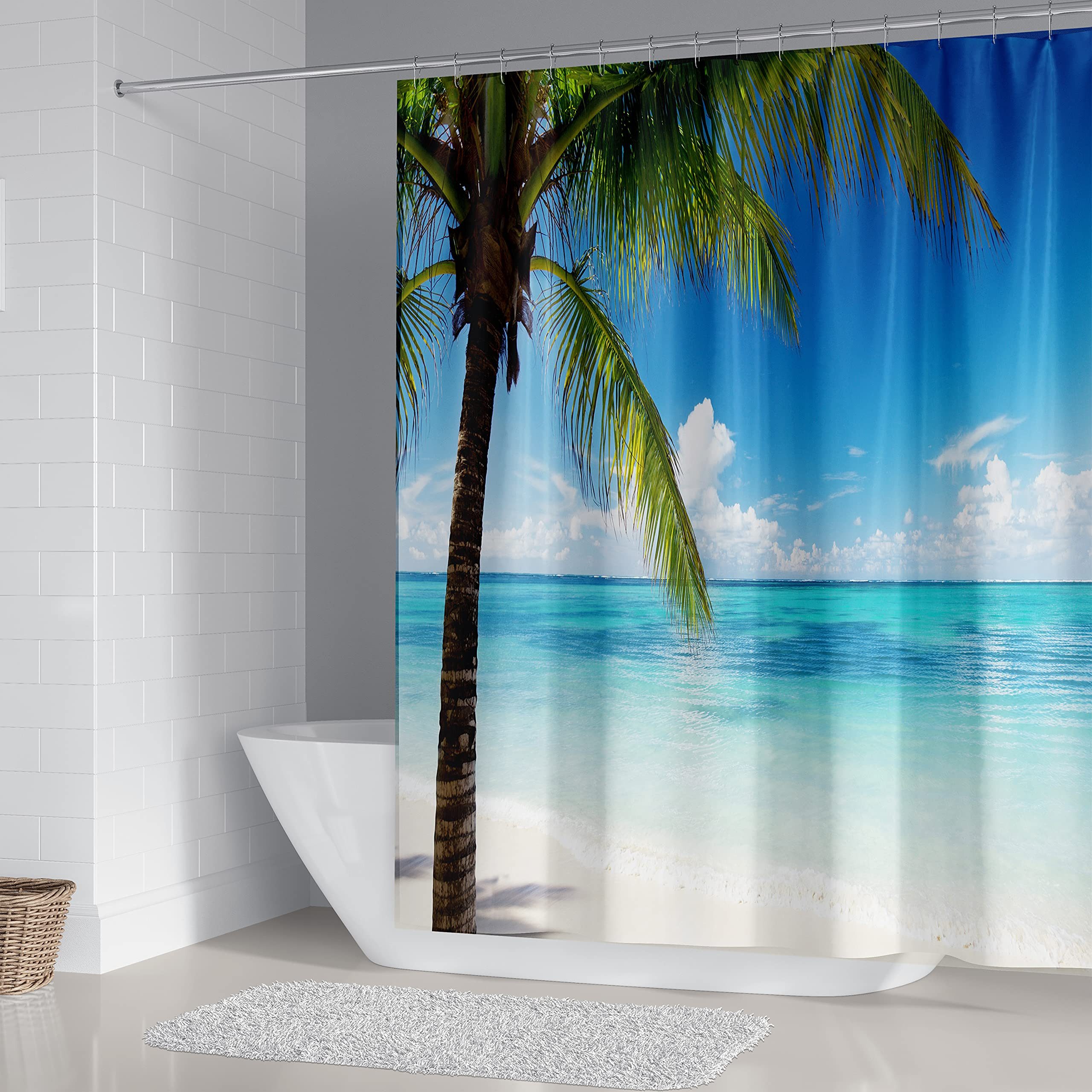 M&W DAS DESIGN Duschvorhang 180x200 Shower curtains Anti schimmel Waschbar Palm vor der Küste