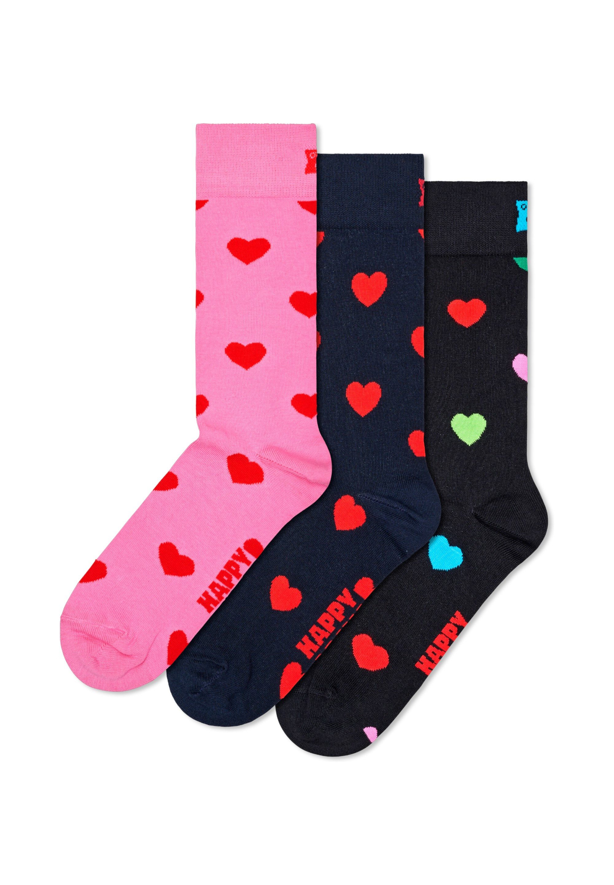 Happy Socks Basicsocken 3-Pack Heart Socks Verstärkte Ferse, besserer Halt